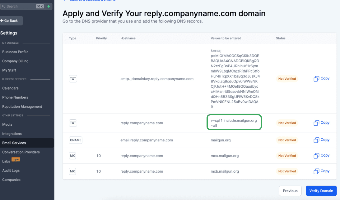 Record TXT SPF compilato in Google Domains