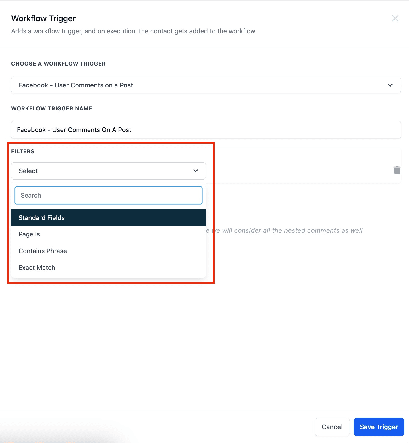Schermata 4 — Workflow Trigger - Commento/i Facebook su un Post