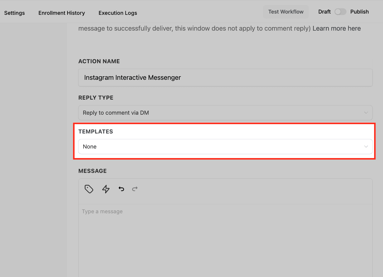 Schermata 4 — Azione Workflow - Instagram Interactive Messenger