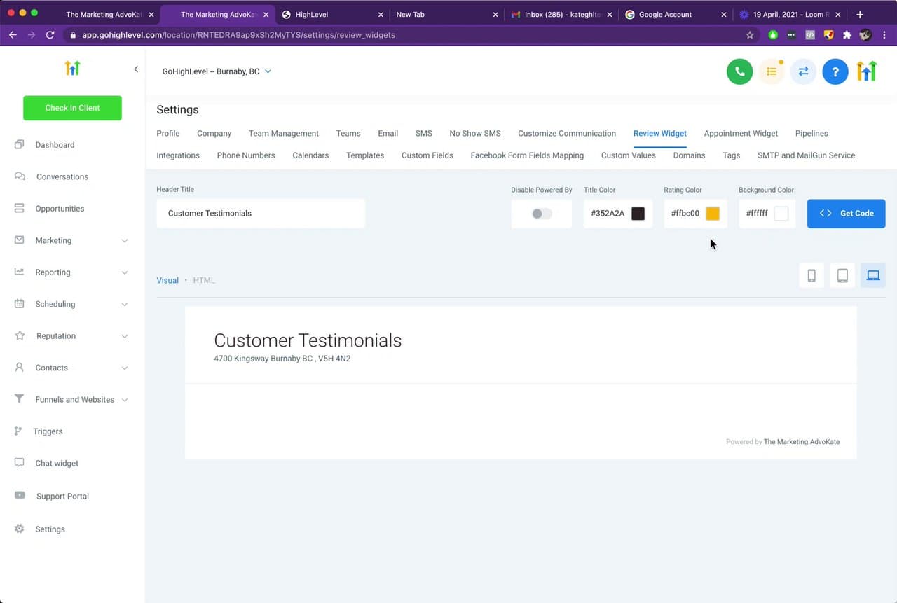 Review widget - Powered By che porta a una pagina Bad Request