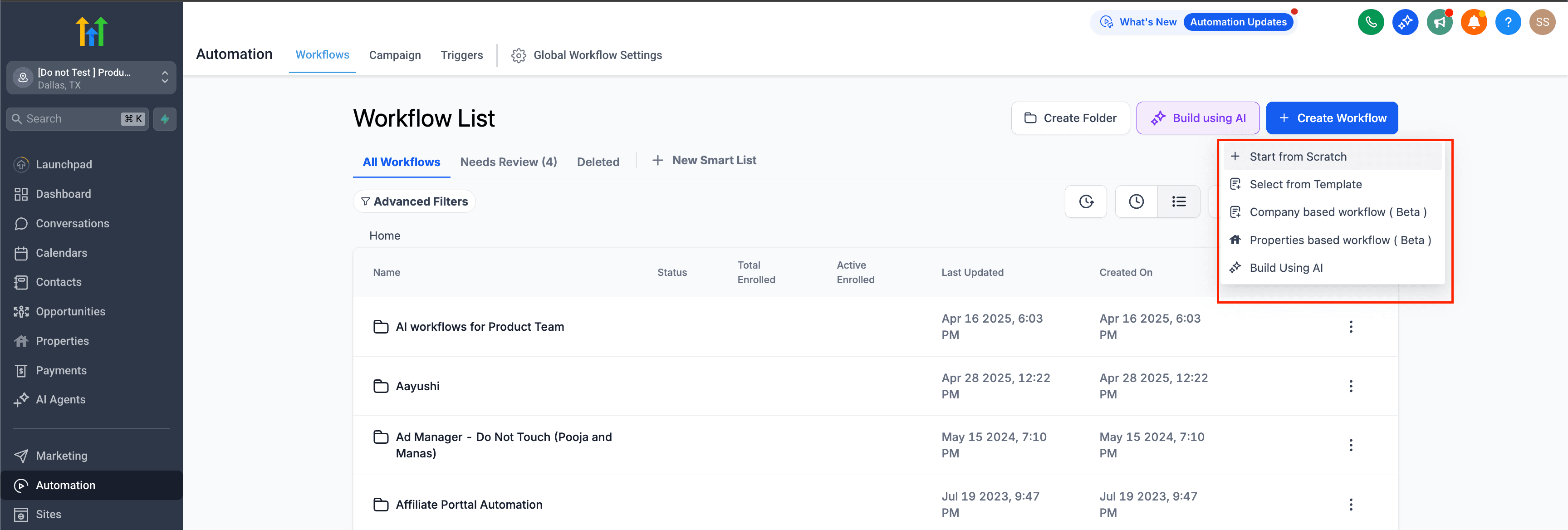 Start from scratch e crea un nuovo Workflow