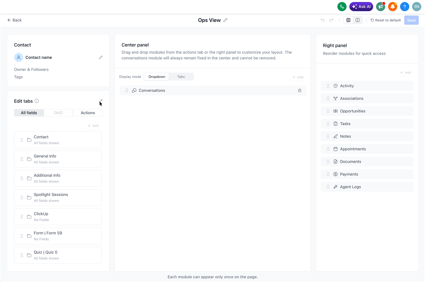 Schermata 12 — Come personalizzare la pagina di dettaglio del contatto