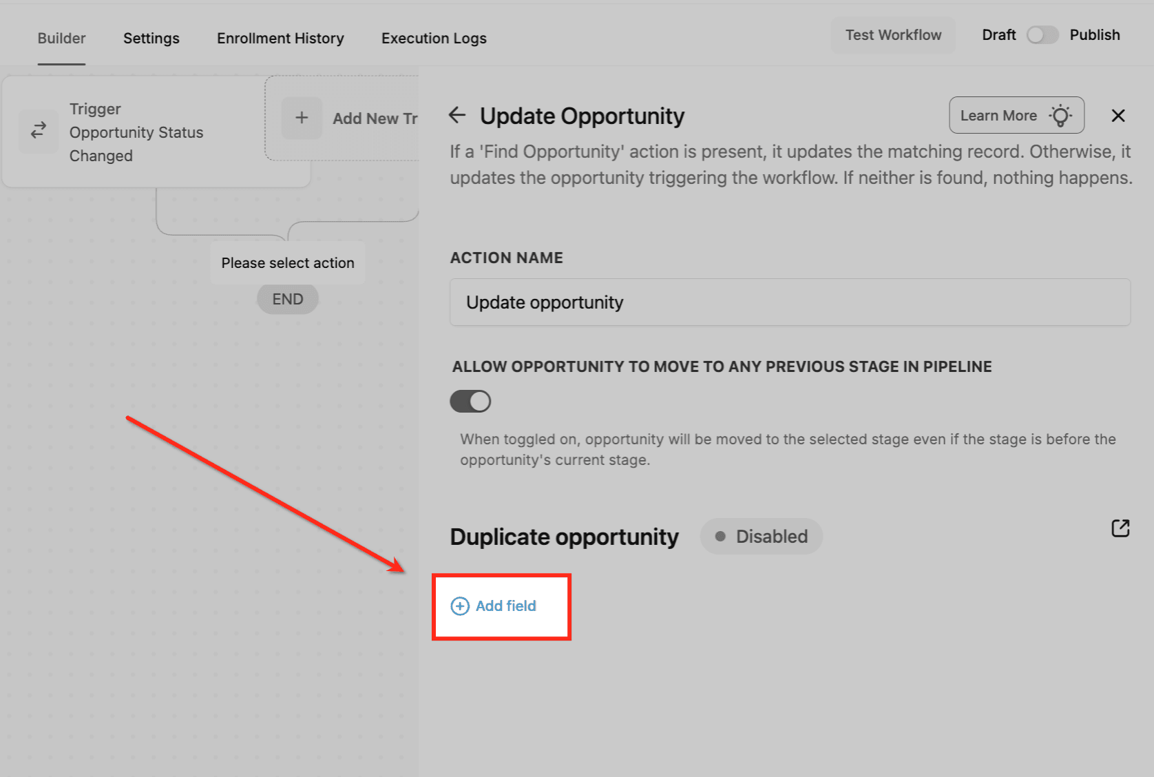 Schermata 8 — Azione Workflow - Aggiorna Opportunità