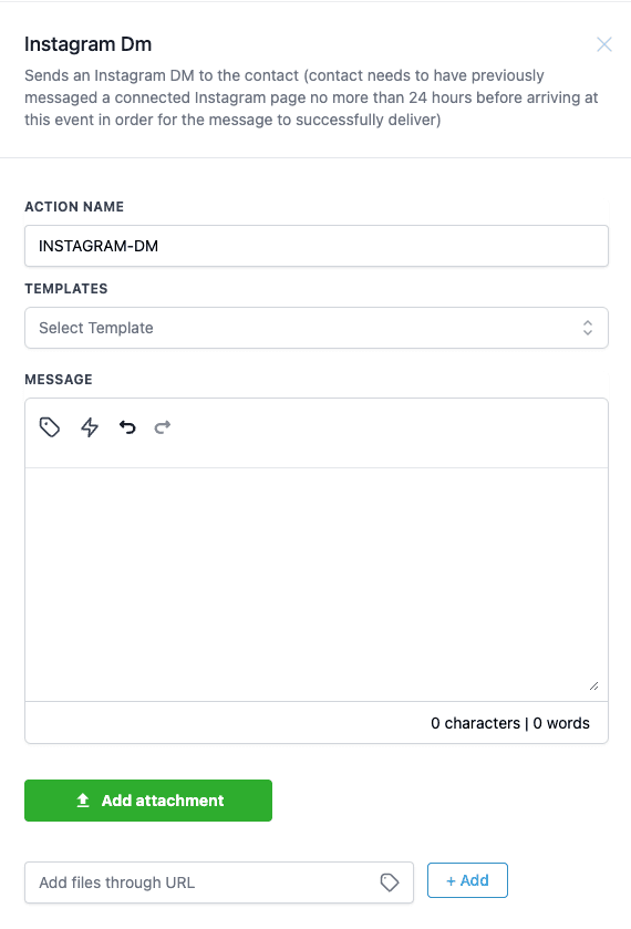 Schermata 1 — Azione Workflow - Instagram DM