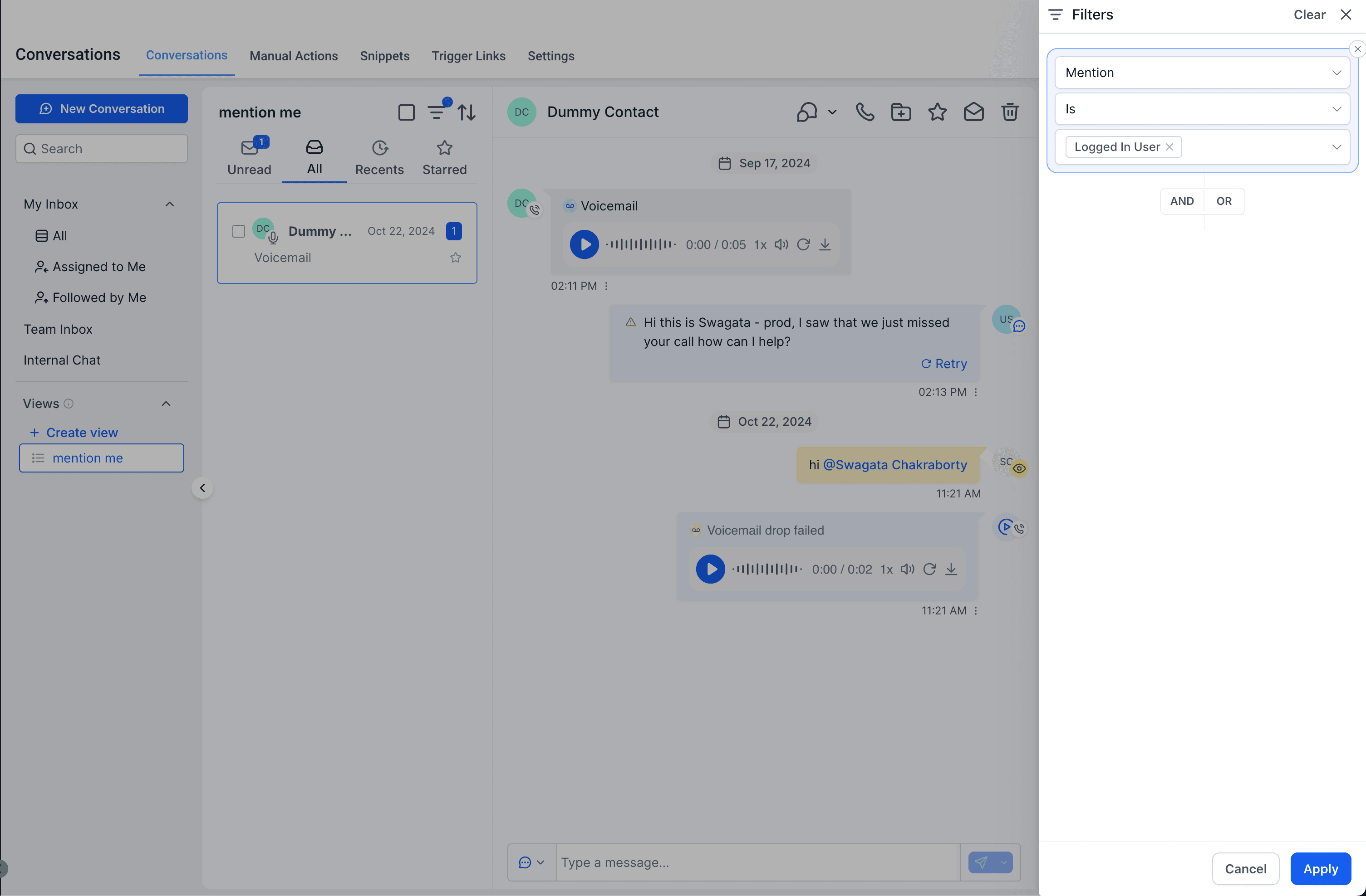 Schermata 4 — Come creare e condividere le Viste Conversazioni