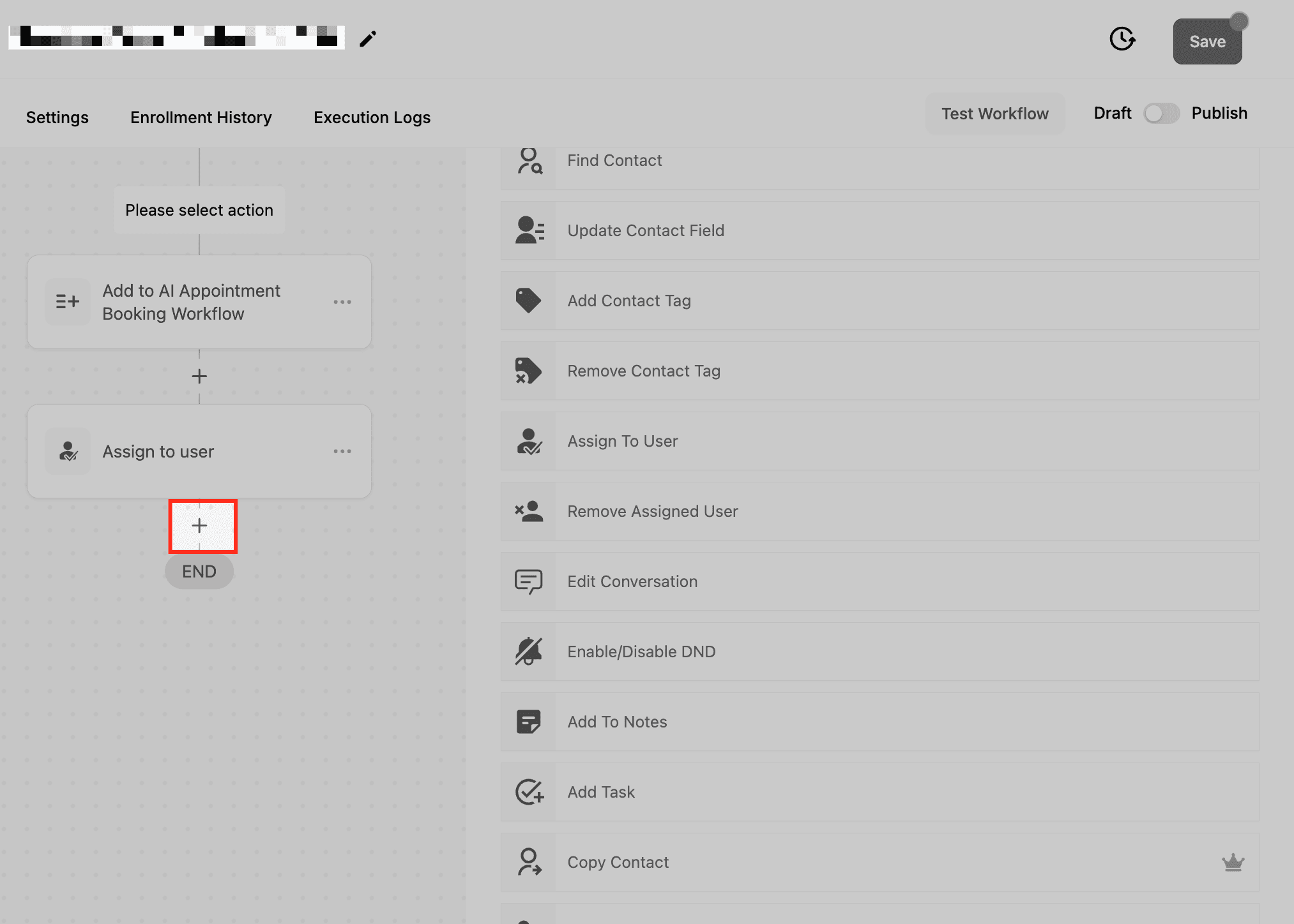 Schermata 1 — Azione Workflow - Rimuovi Utente Assegnato
