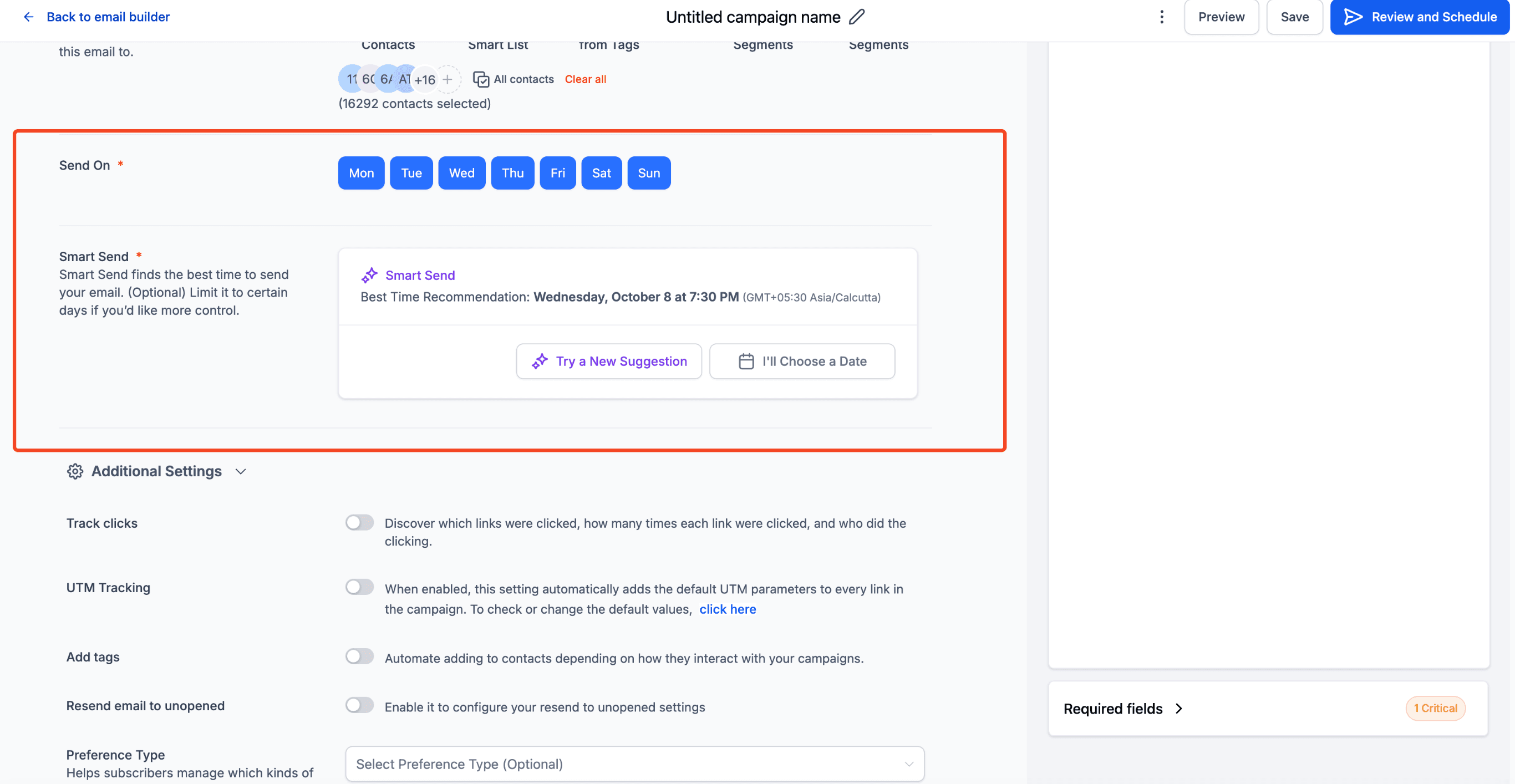 Schermata 1 — Smart Send: Campaign di Email Marketing