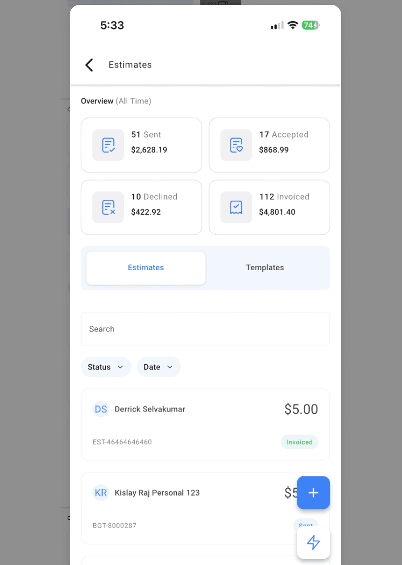 Schermata 2 — Creare Preventivi usando i Template su Mobile (v3.98.1)