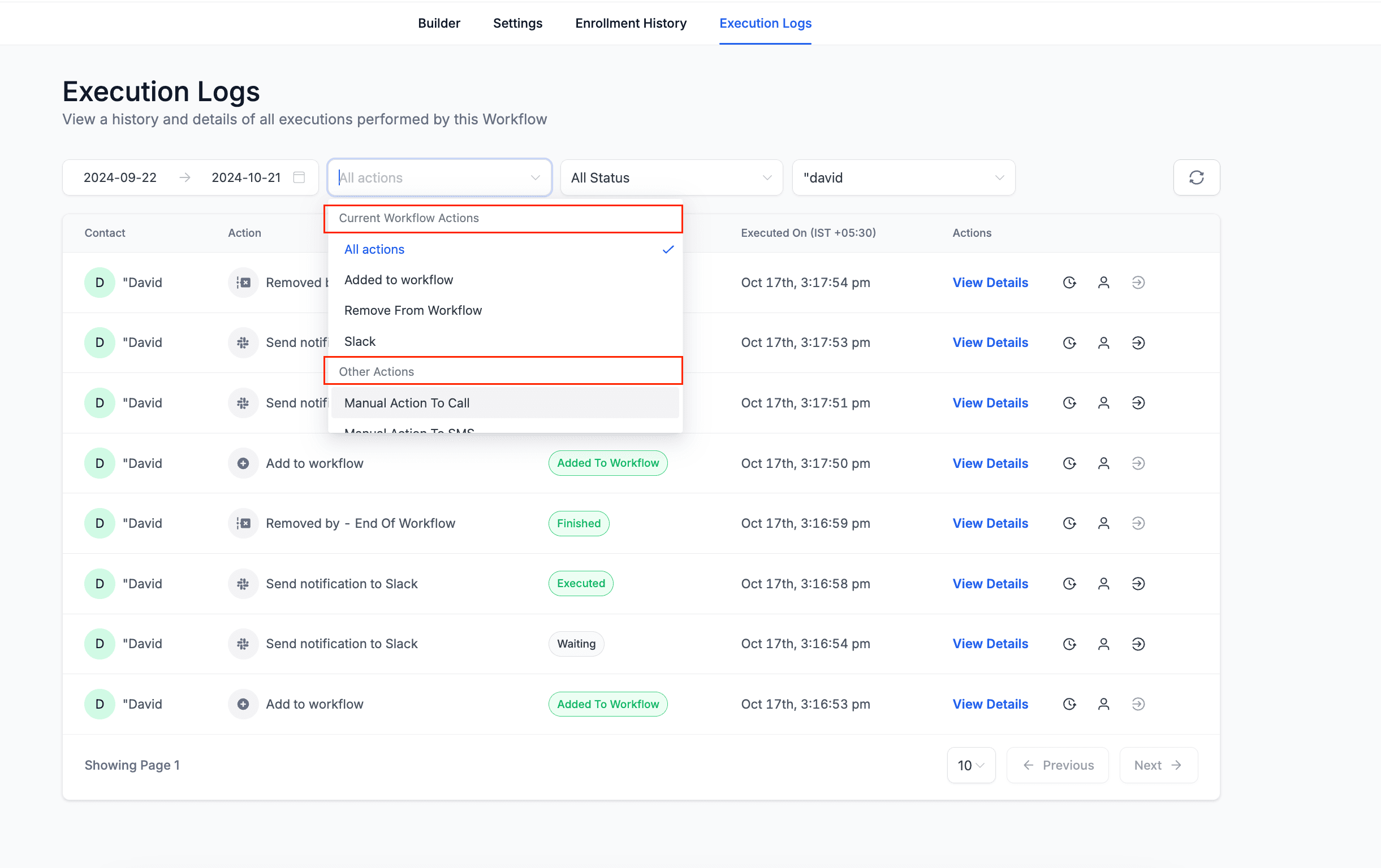 Schermata 6 — Workflow – Log di Esecuzione Migliorati e Cronologia degli Iscritti