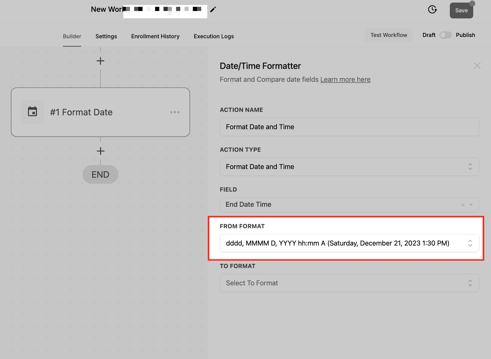 Schermata 8 — Guida all'azione Workflow Date/Time Formatter