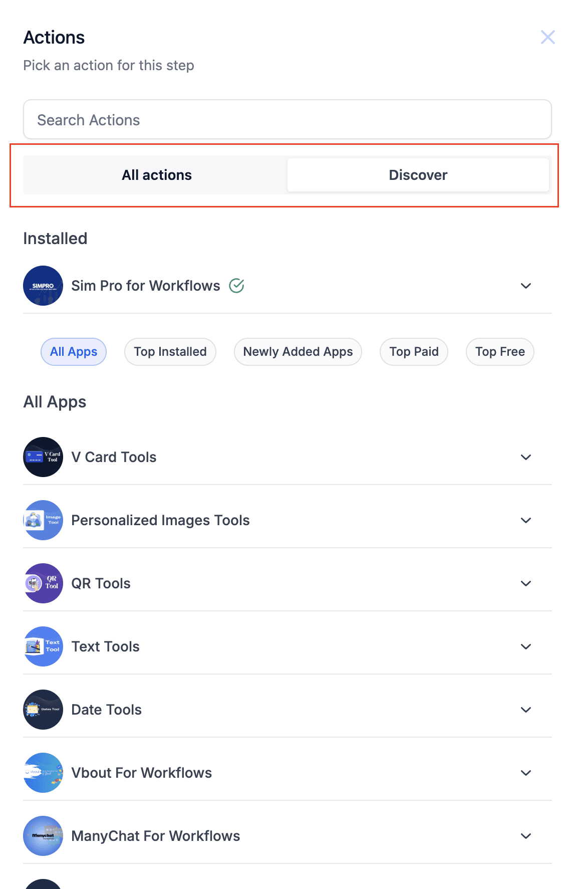 Schermata 1 — Installare App del Marketplace direttamente dal Workflow Builder