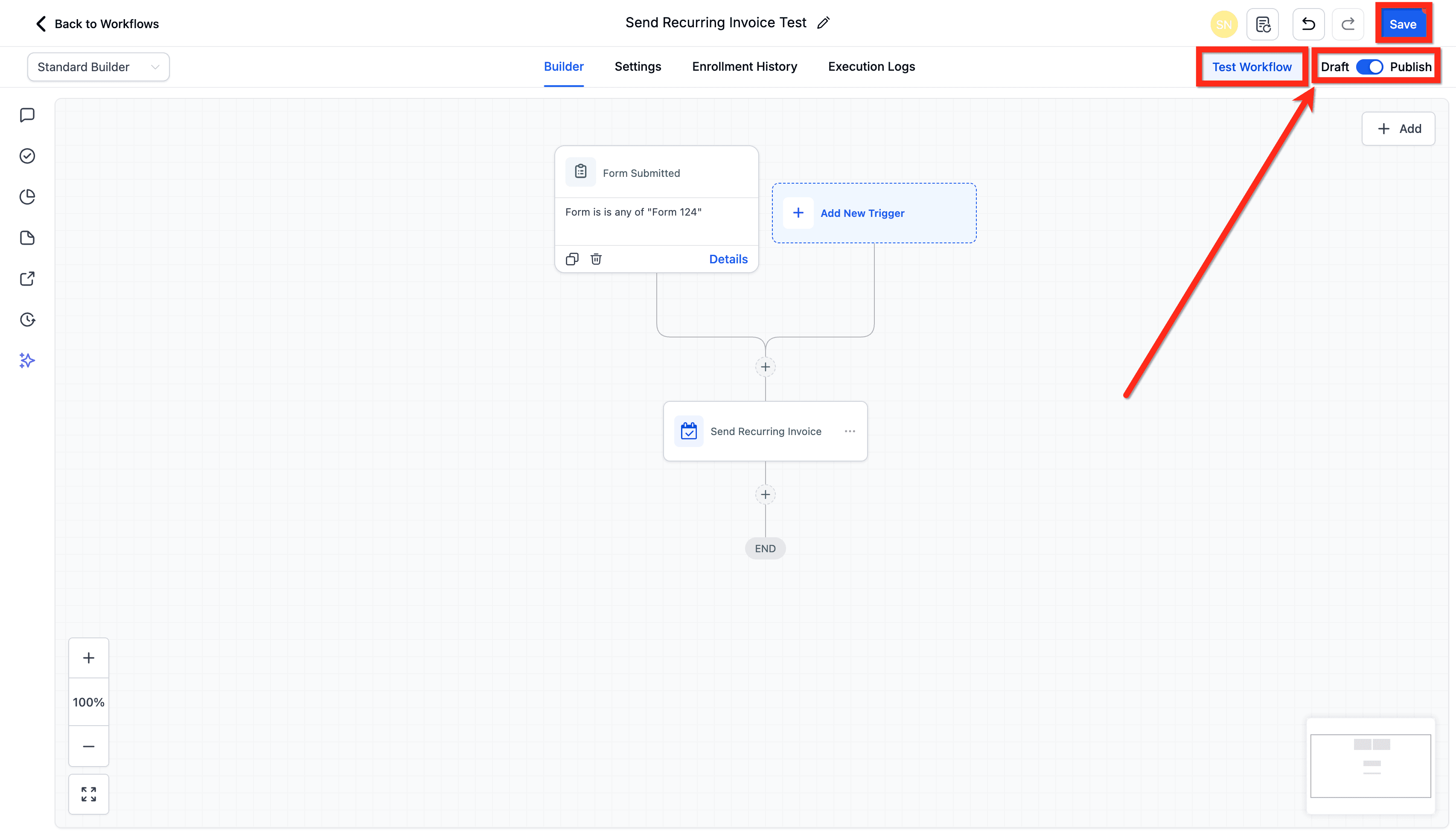 Schermata 5 — Azione Workflow - Invia Fattura Ricorrente