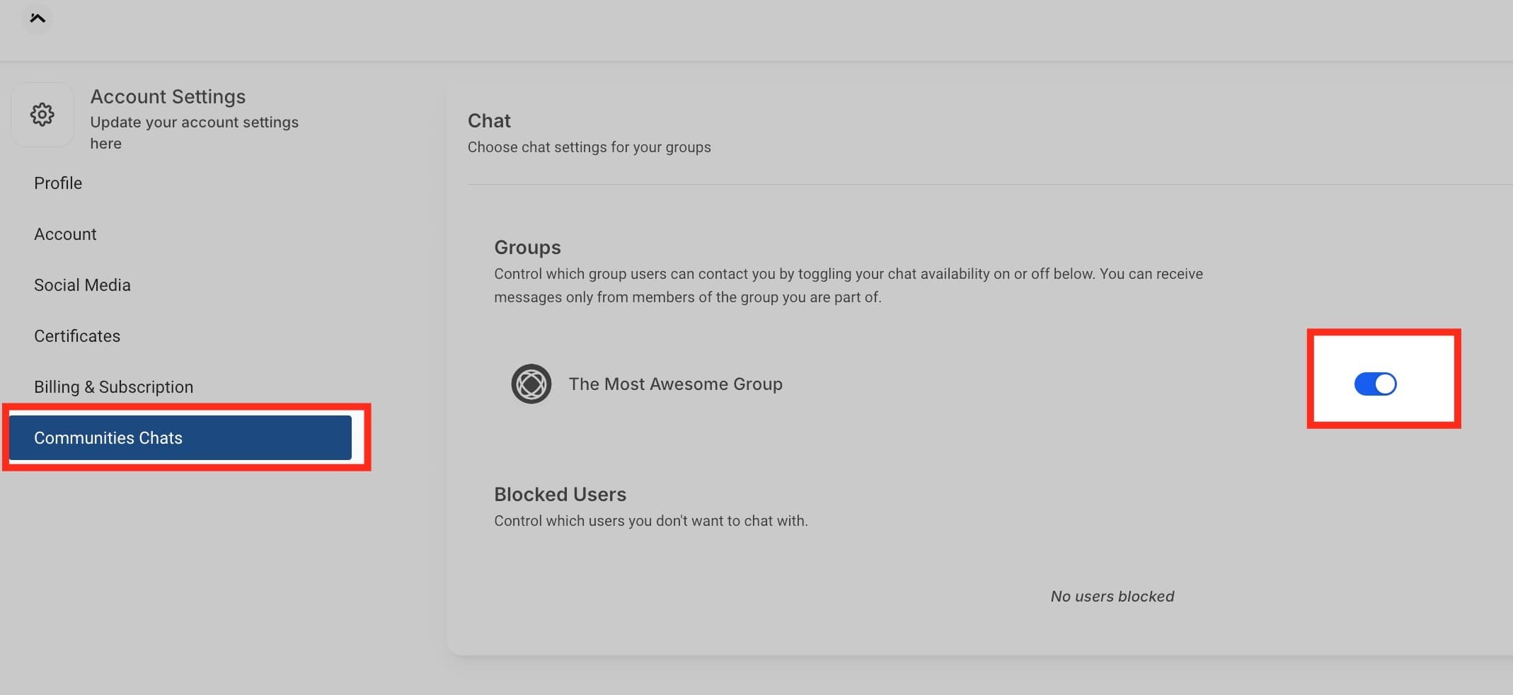 Schermata 5 — Funzionalità Chat della Community
