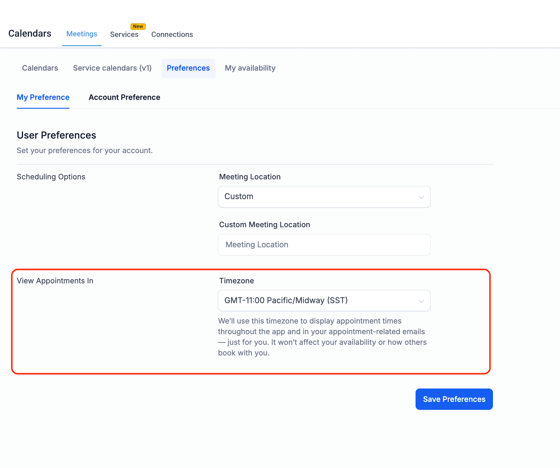 Schermata 4 — Visualizza gli appuntamenti nel tuo fuso orario preferito sull'app mobile
