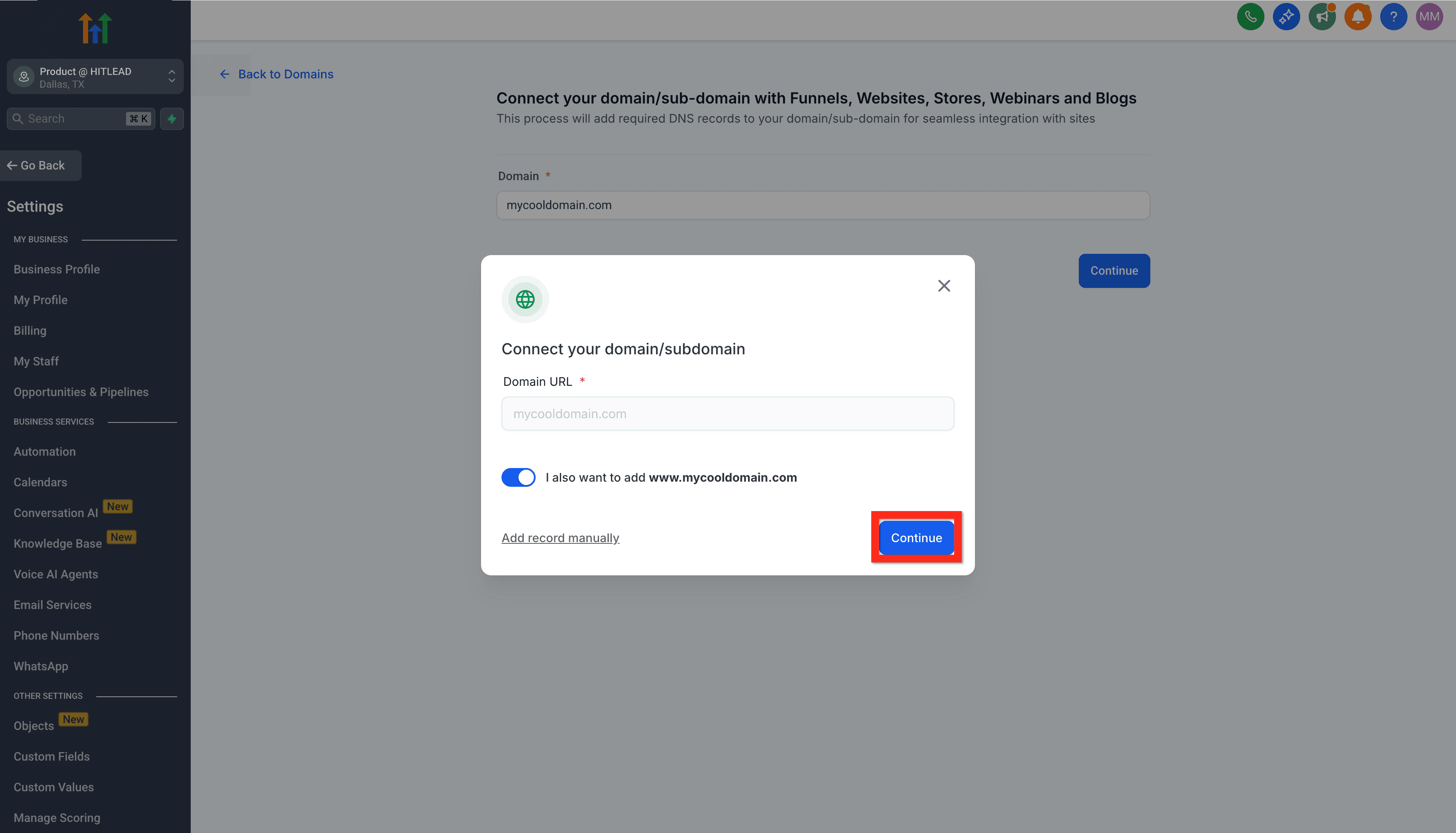 Schermata 9 — Inizia con HITLEAD - Crea un Sito Web da Template