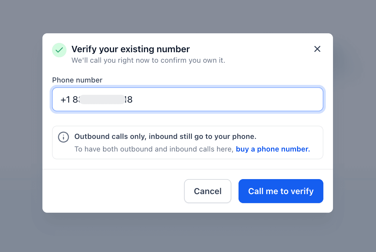 Schermata 4 — Usare il Tuo Numero di Telefono Esistente per Effettuare Chiamate Vocali