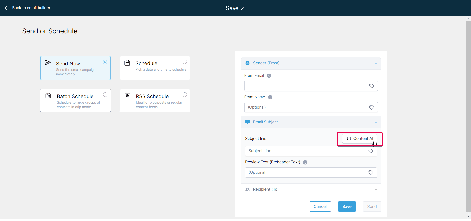 Schermata 18 — Come creare Email con Content AI?