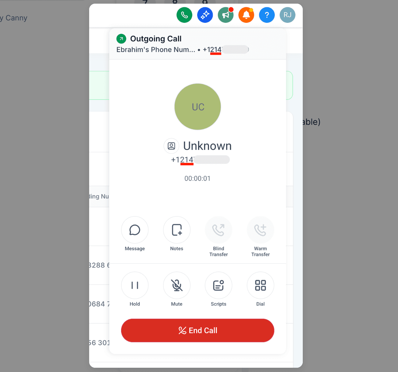 Schermata 3 — Local Presence Dialing con il sistema telefonico HITLEAD