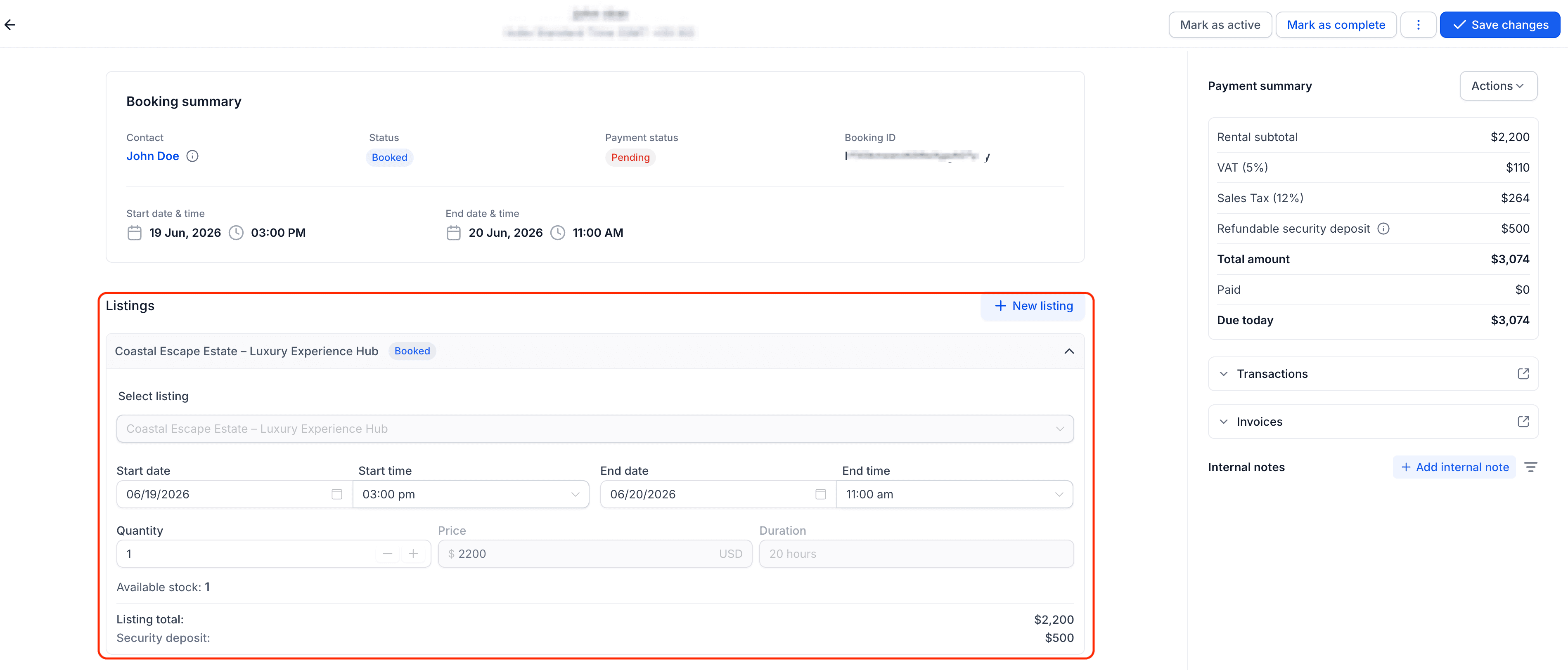Schermata 6 — Modificare una Prenotazione di Noleggio