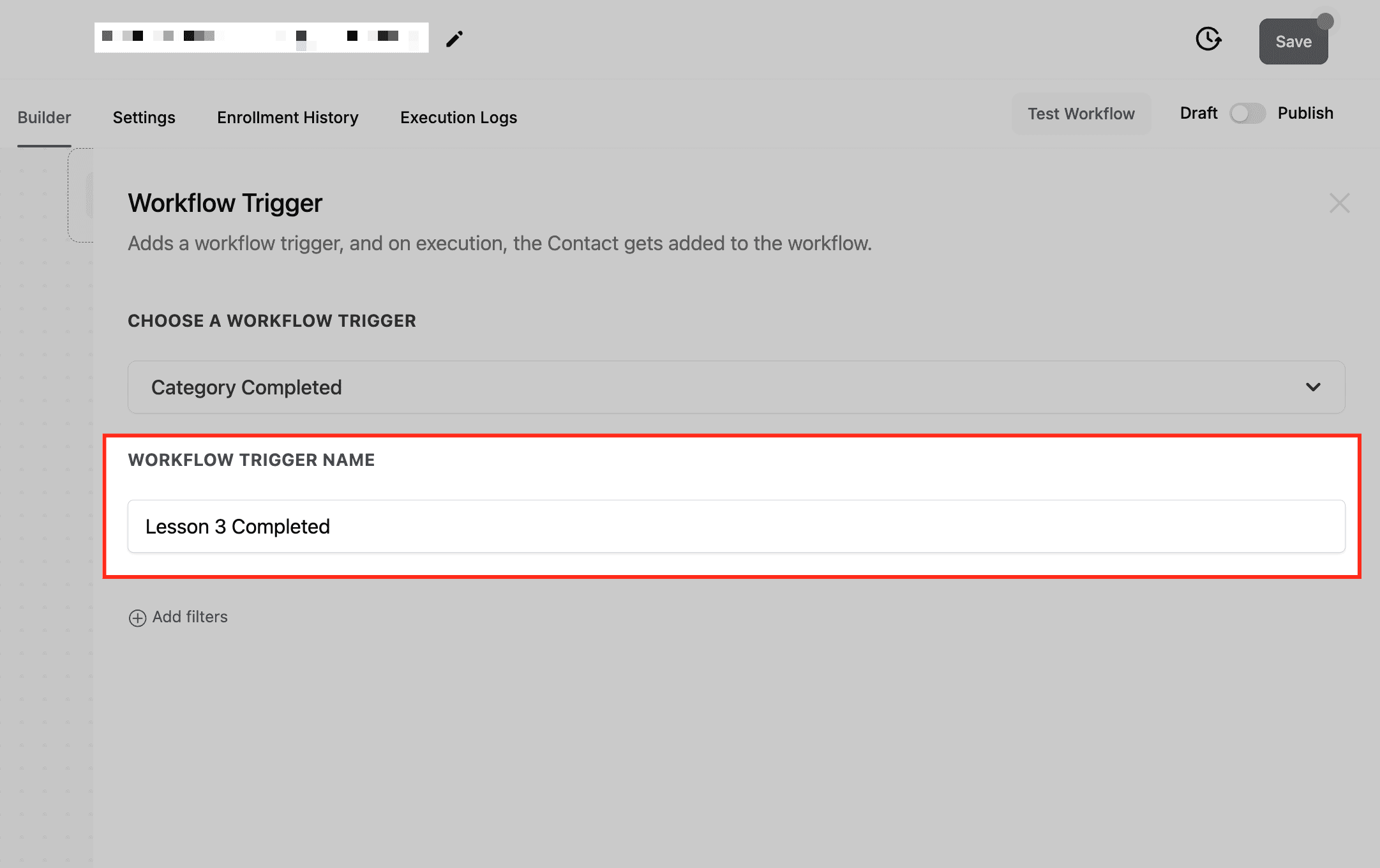 Schermata 3 — Workflow Trigger - Category Completed