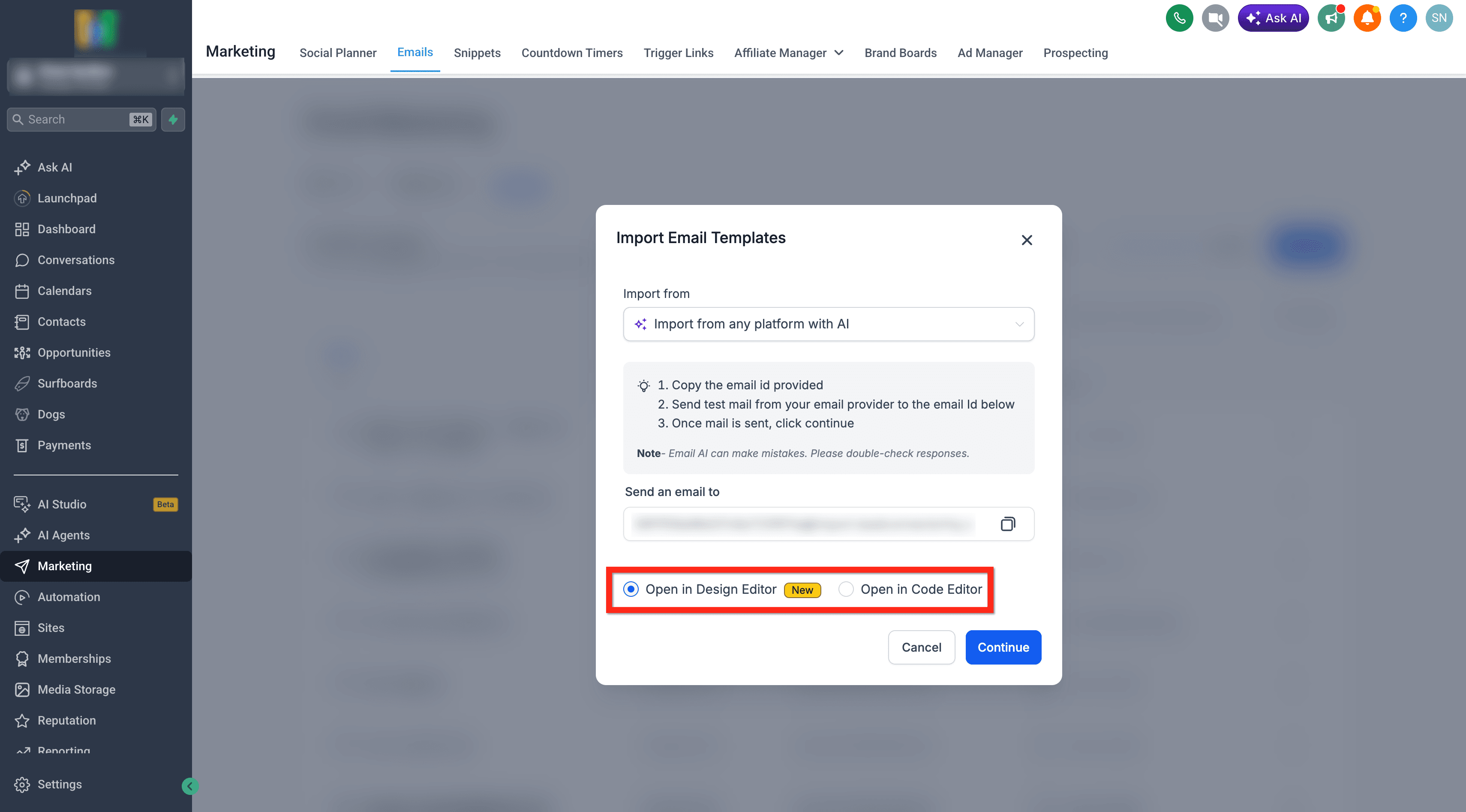Schermata 7 — Come importare email da qualsiasi piattaforma con Email AI