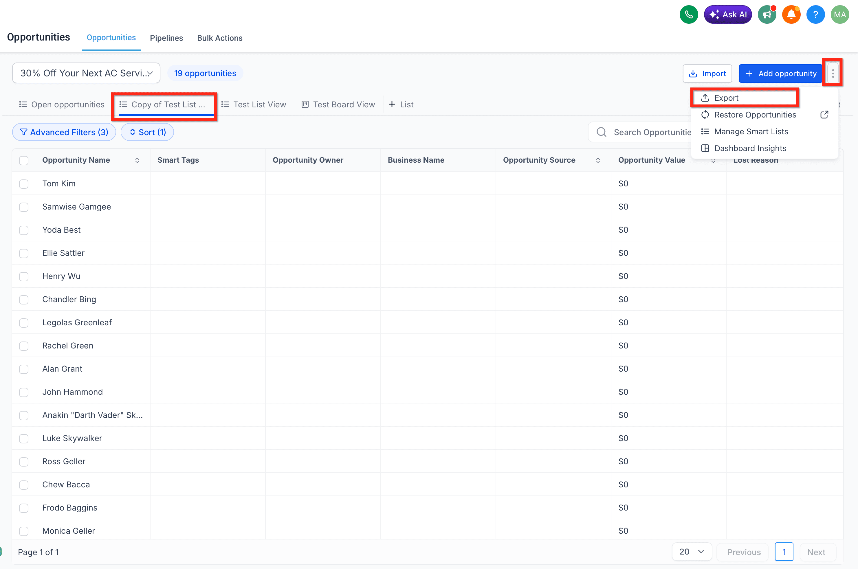 Schermata 4 — Smart Lists nelle Opportunità