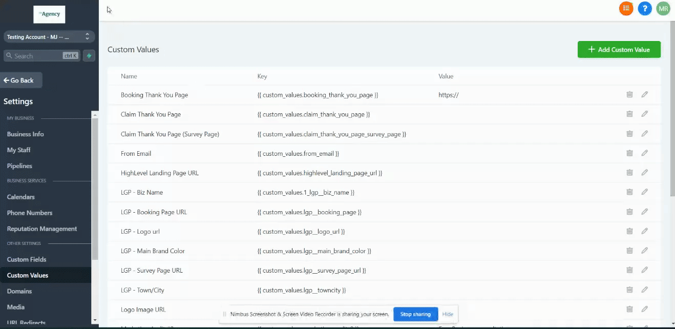 Schermata 1 — Come allegare file MMS usando i Valori Personalizzati
