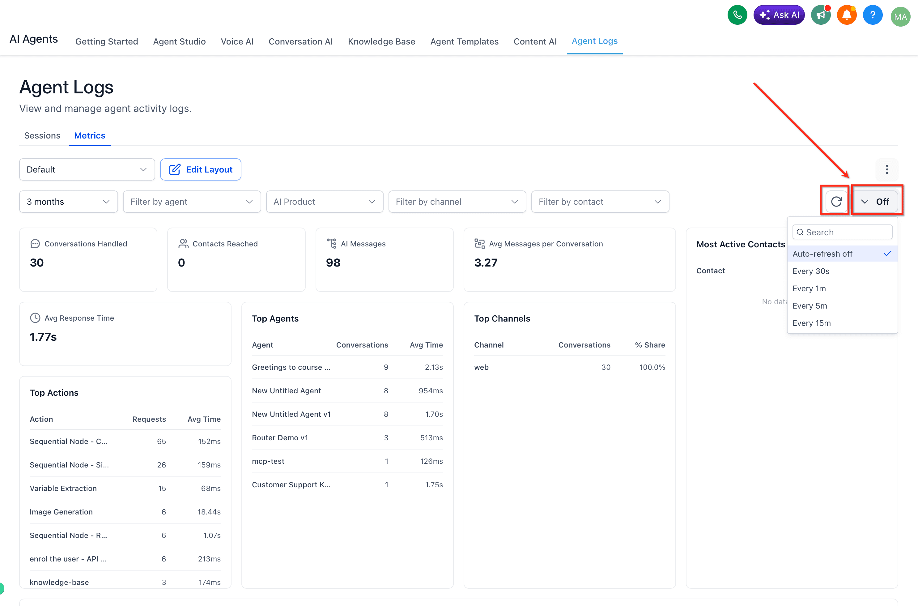Schermata 7 — Metriche Agent Logs
