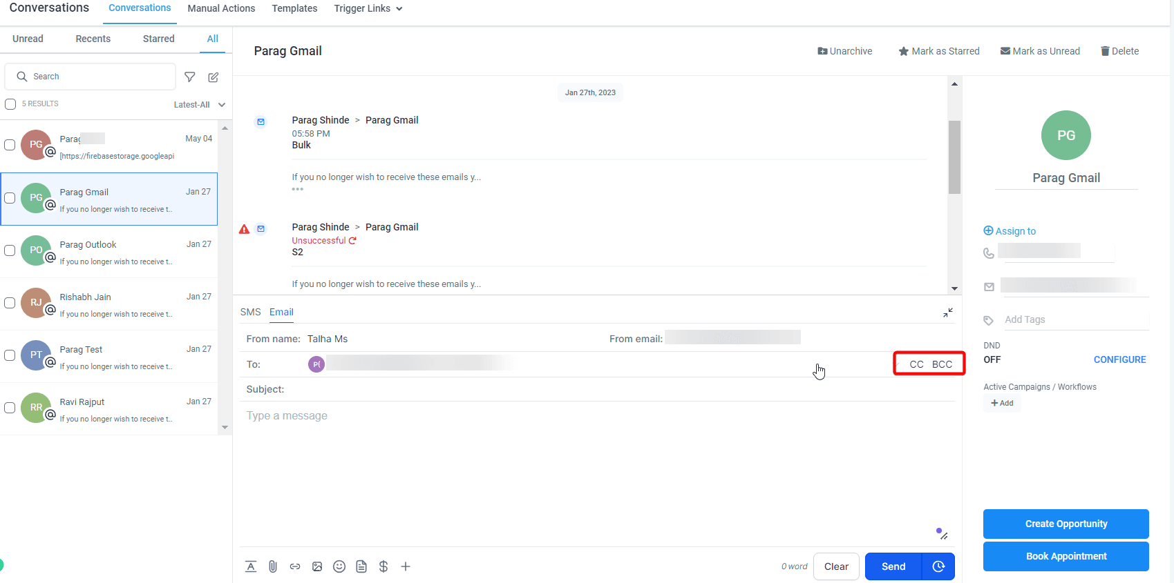 Schermata 5 — Come usare CC (Carbon Copy) e BCC (Blind Carbon Copy) nel composer email