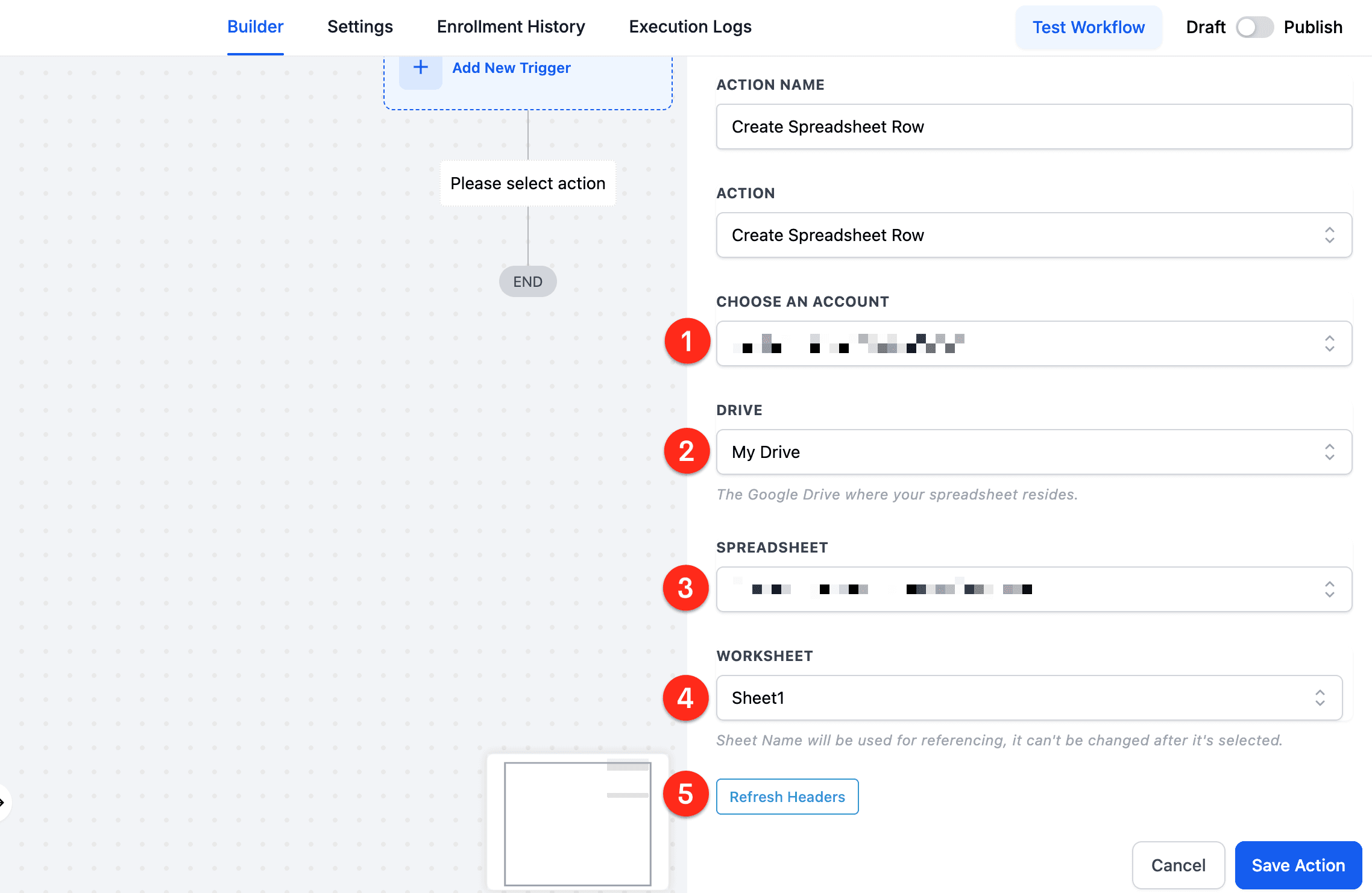 Schermata 2 — Guida all'Azione Workflow Premium Google Sheets