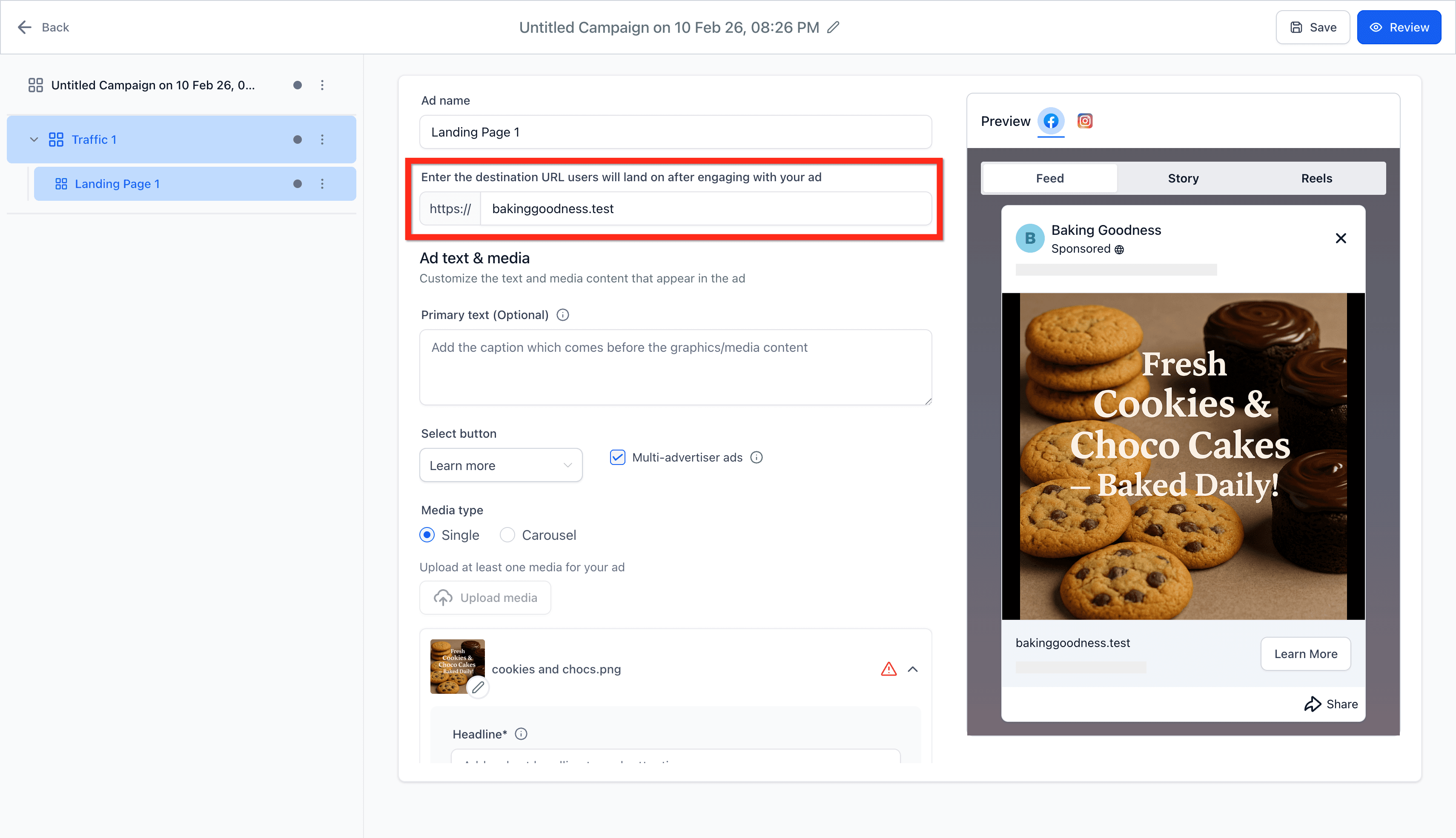 Schermata 11 — Ad Manager - Creare Nuove Facebook Campaign