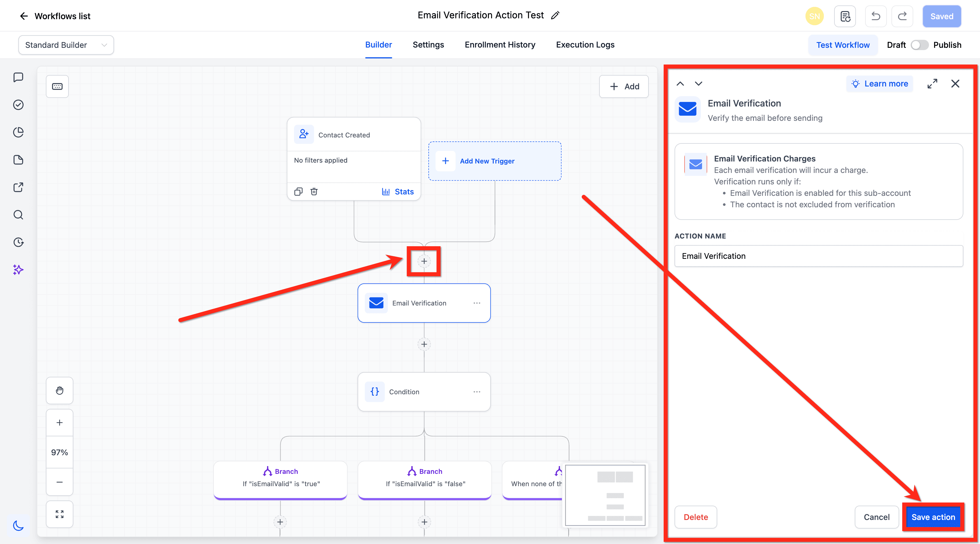 Schermata 4 — Azione Workflow - Email Verification