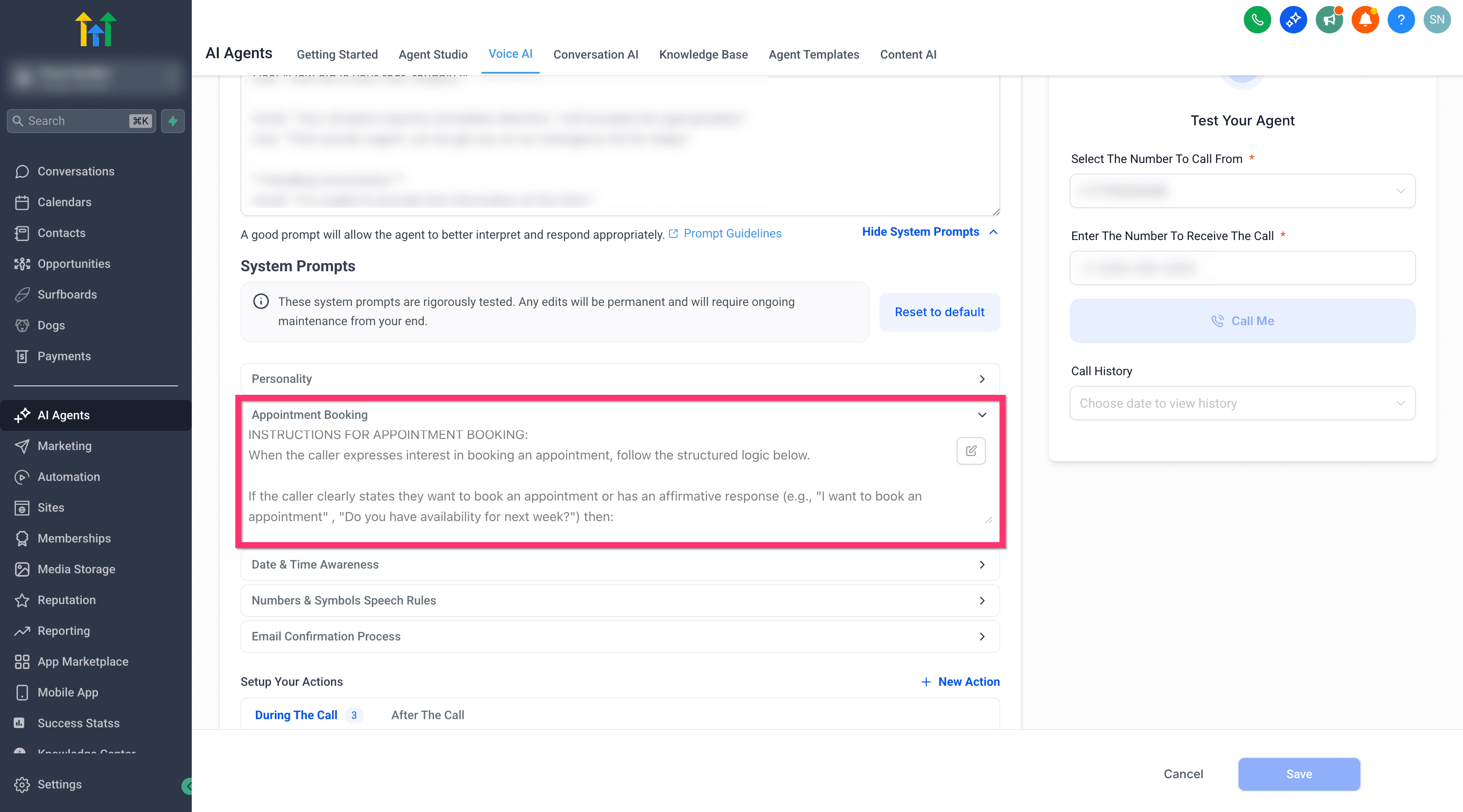 Schermata 10 — Voice AI - System Prompt Esposti per gli Agenti