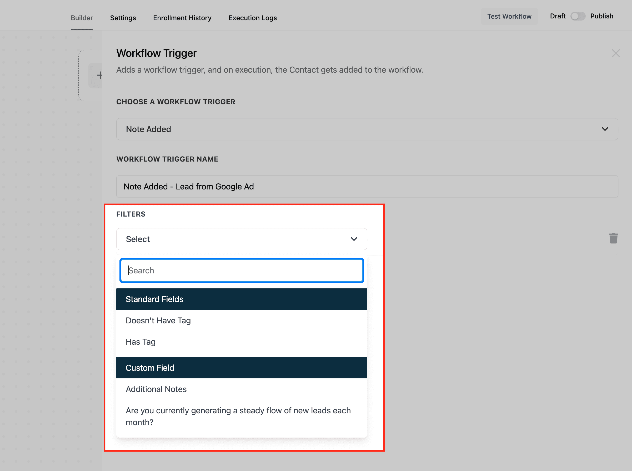 Schermata 3 — Workflow Trigger - Nota Aggiunta