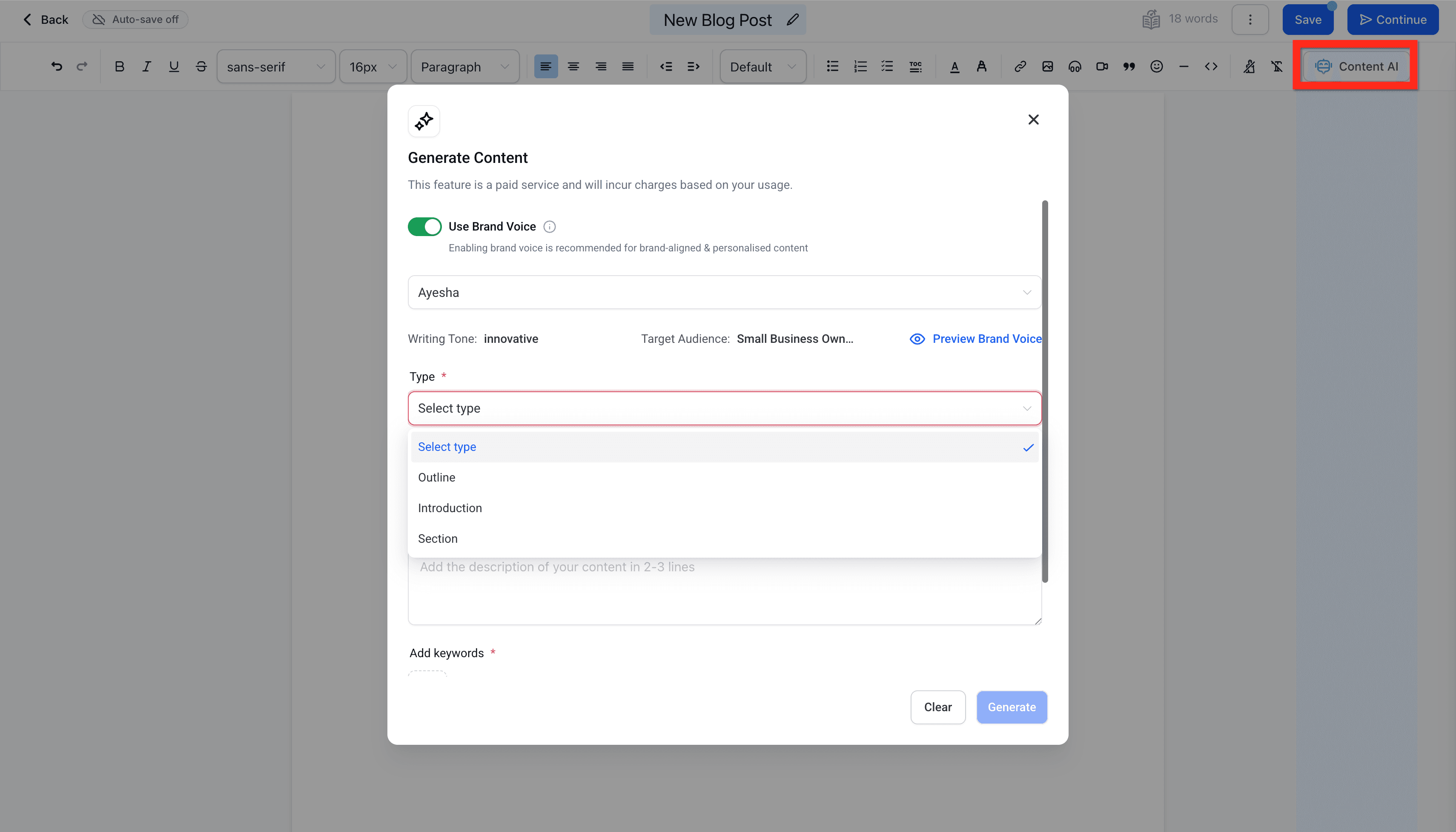 Schermata 9 — Creare articoli del blog