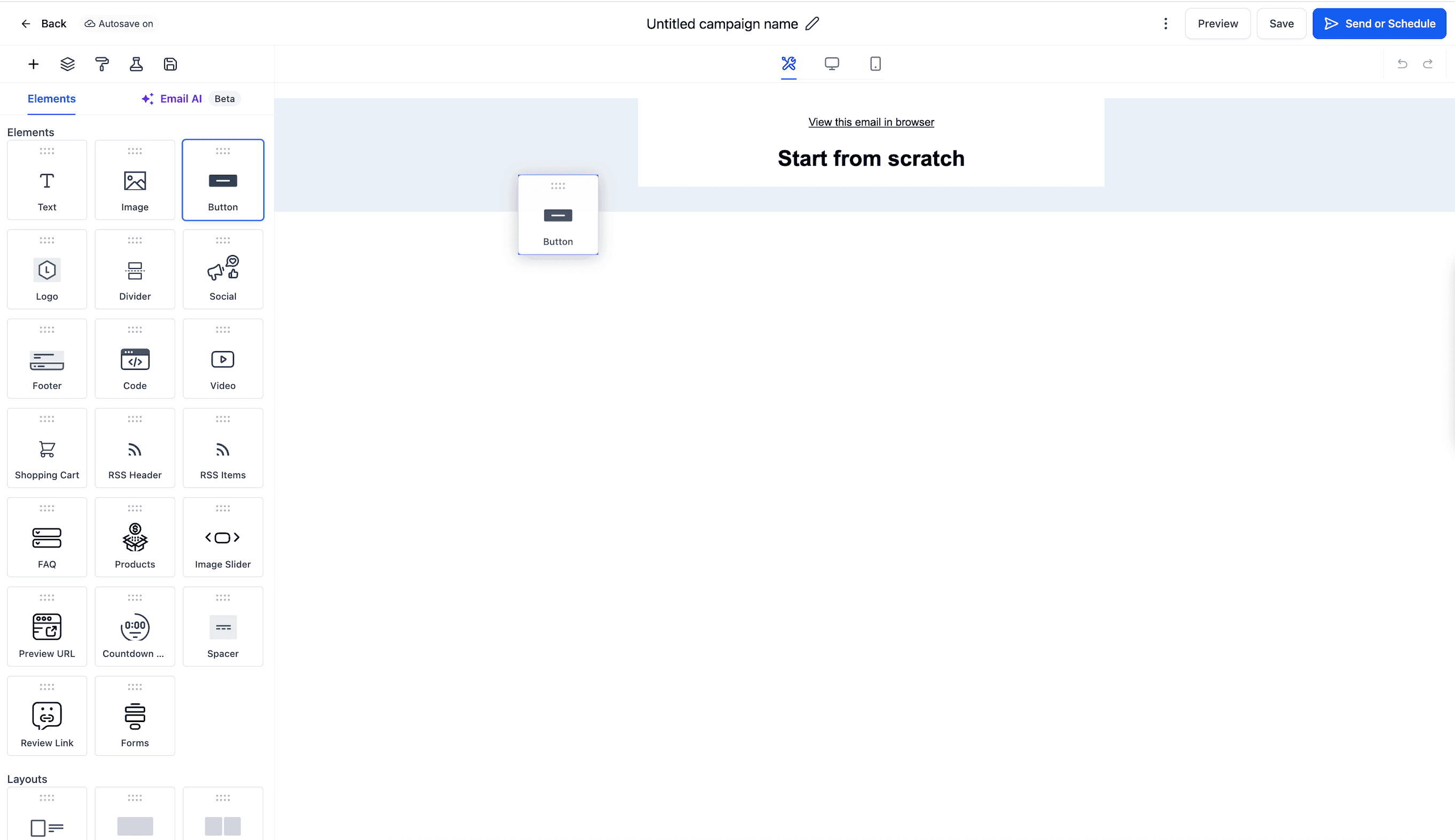 Schermata 3 — I diversi elementi dell'Email Builder