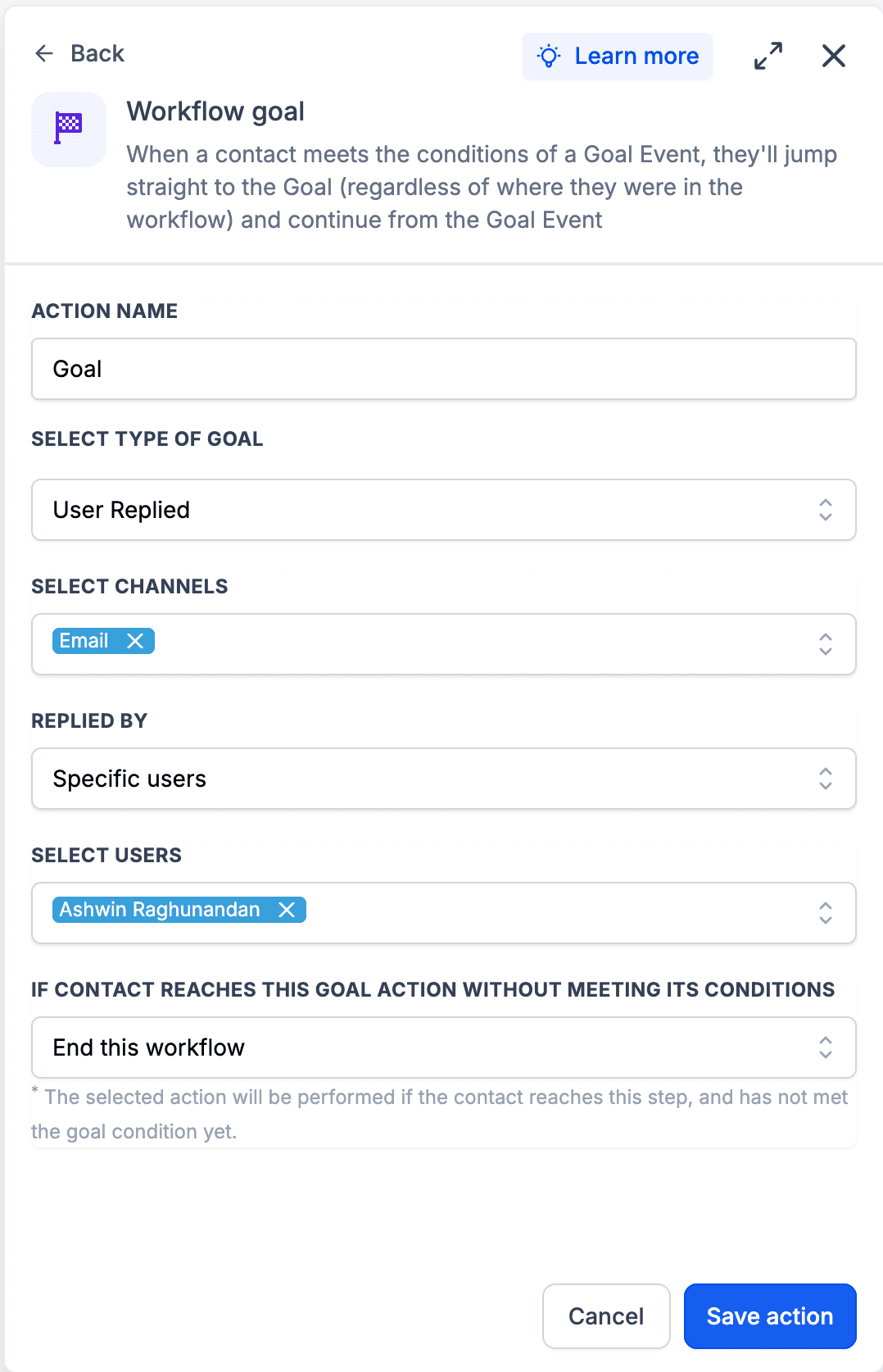 Schermata 6 — Azione Workflow - Goal Event
