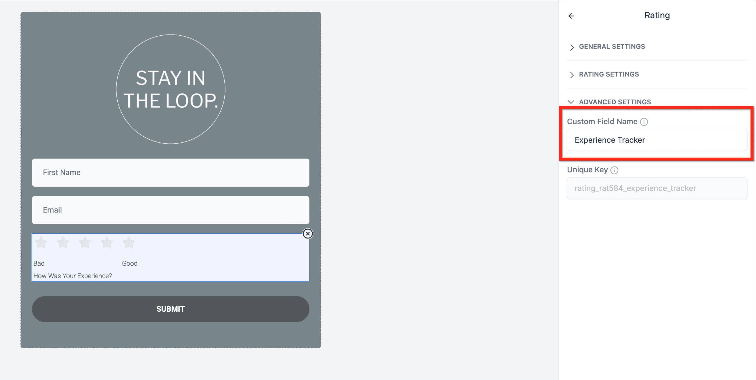 Schermata 4 — Elemento Valutazione per Form, Survey e Quiz