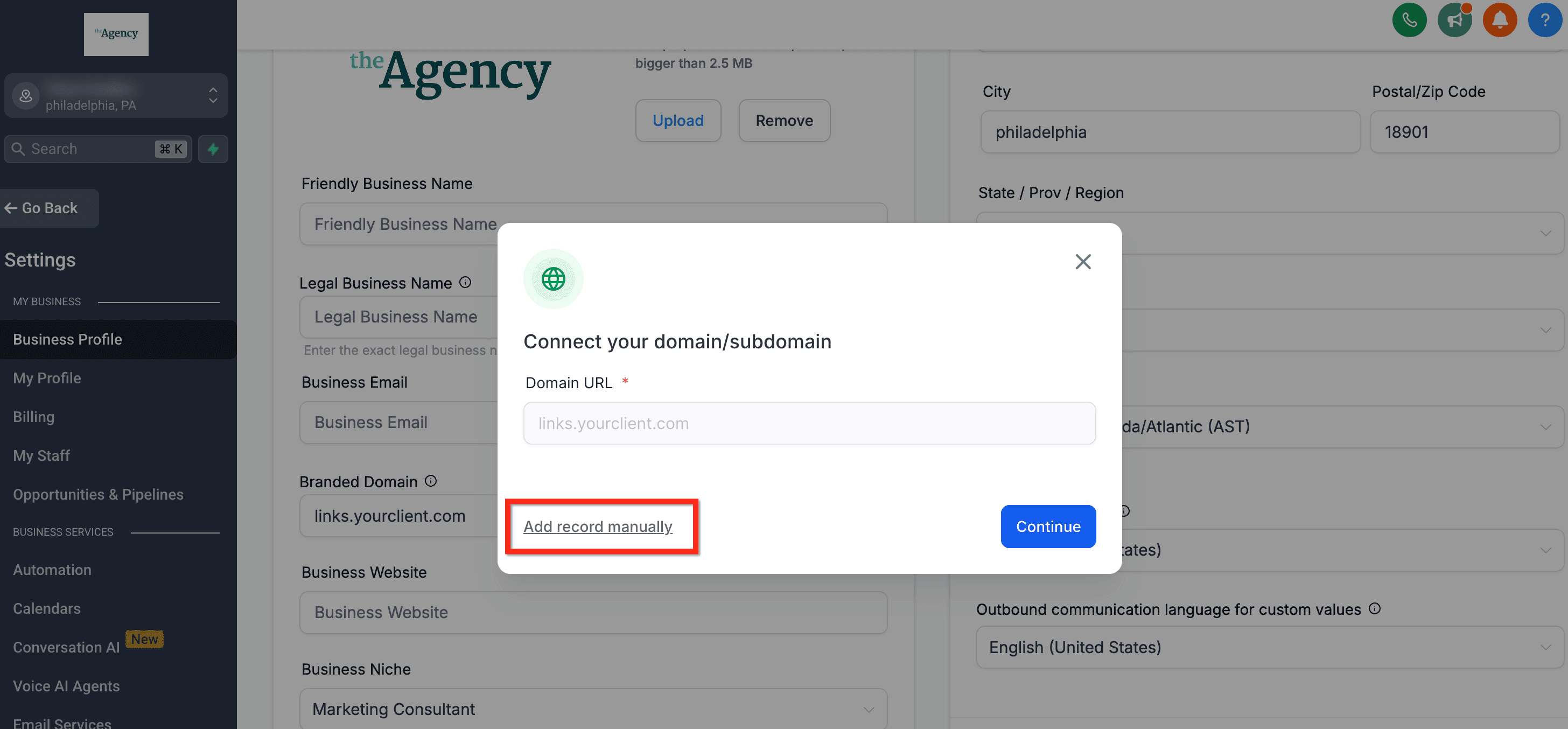 Schermata 7 — Personalizzazione dei Link Generati dal Sistema (Dominio API)
