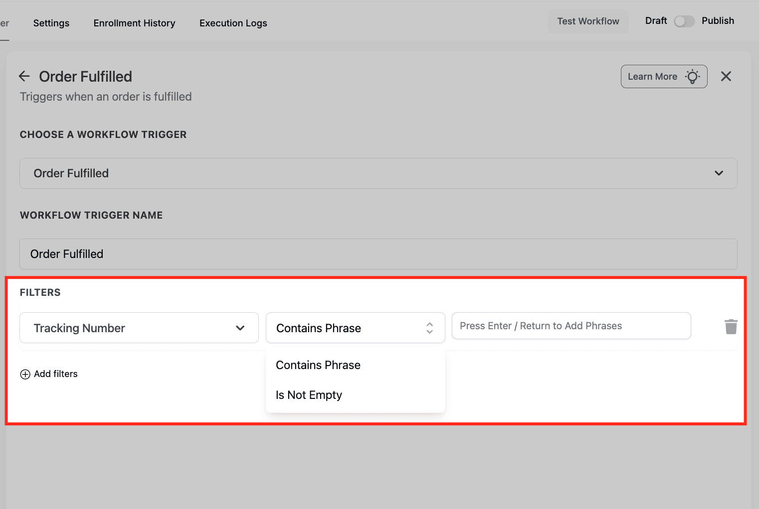 Schermata 12 — Workflow Trigger - Order Fulfilled (Per gli Store Ecommerce)