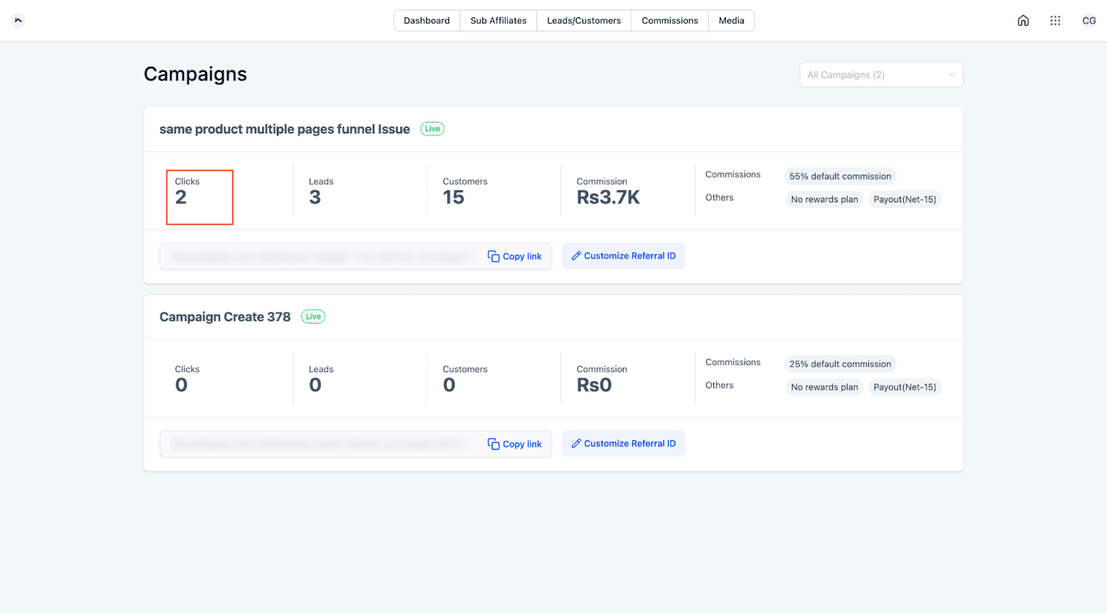 Schermata 4 — Tracciamento dei Click sui Link di Referral per le Campagne Affiliate