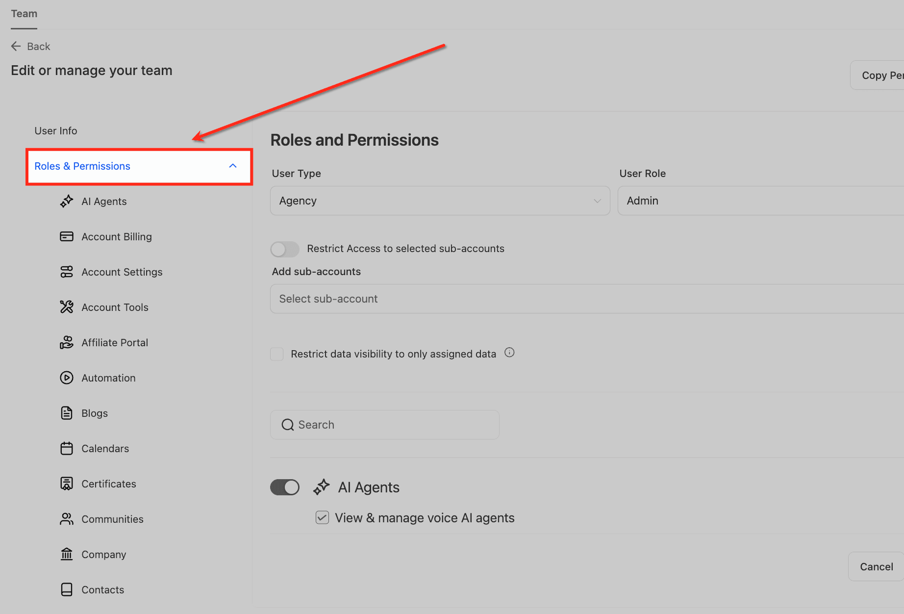 Schermata 10 — Come configurare le Notifiche Personalizzate come Utente in un Sub-Account
