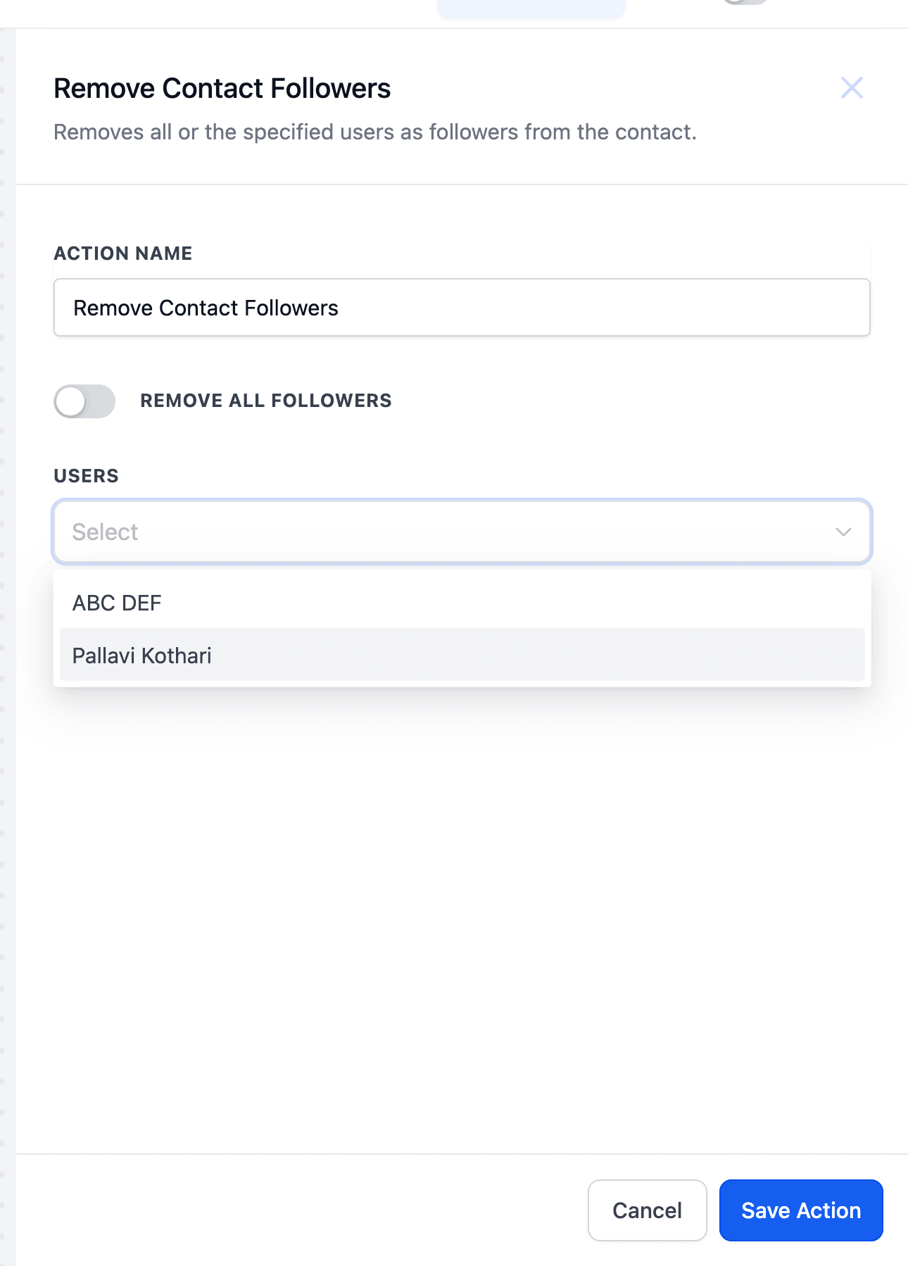 Schermata 3 — Workflow - Aggiungere e Rimuovere Follower dai Contatti