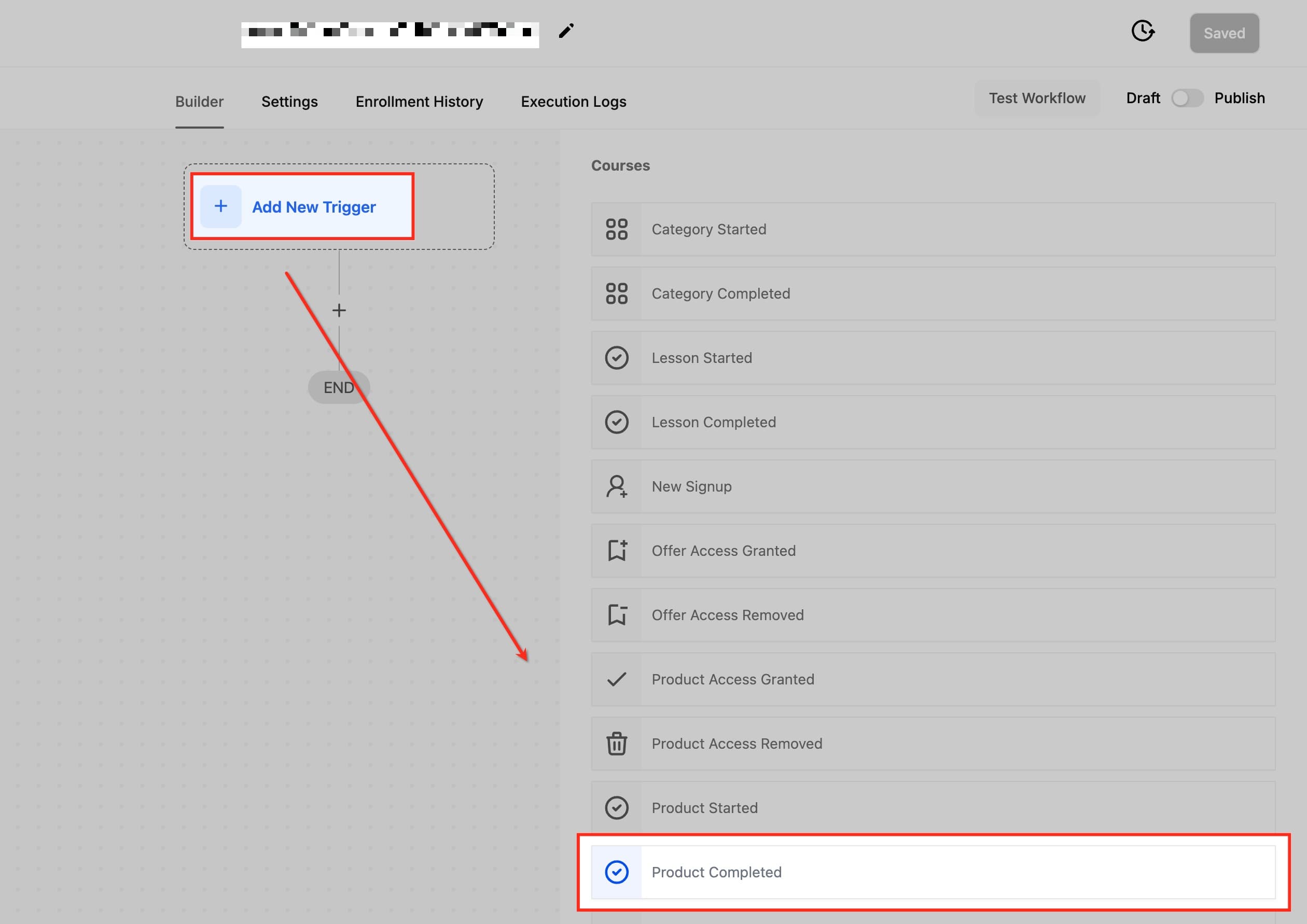 Schermata 1 — Workflow Trigger - Product Completed