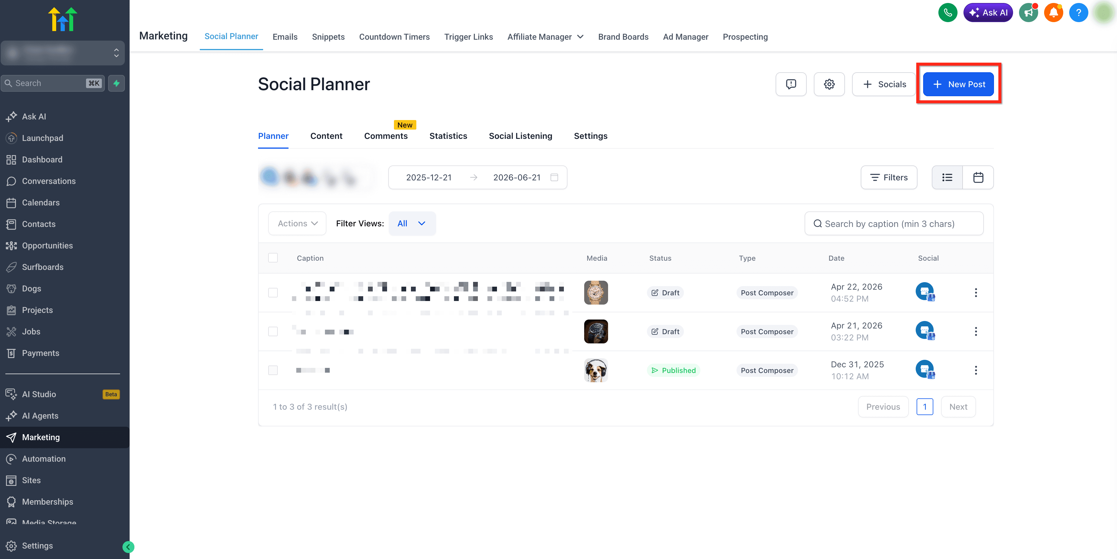 Schermata 4 — Come pianificare i post delle Community dal Social Planner