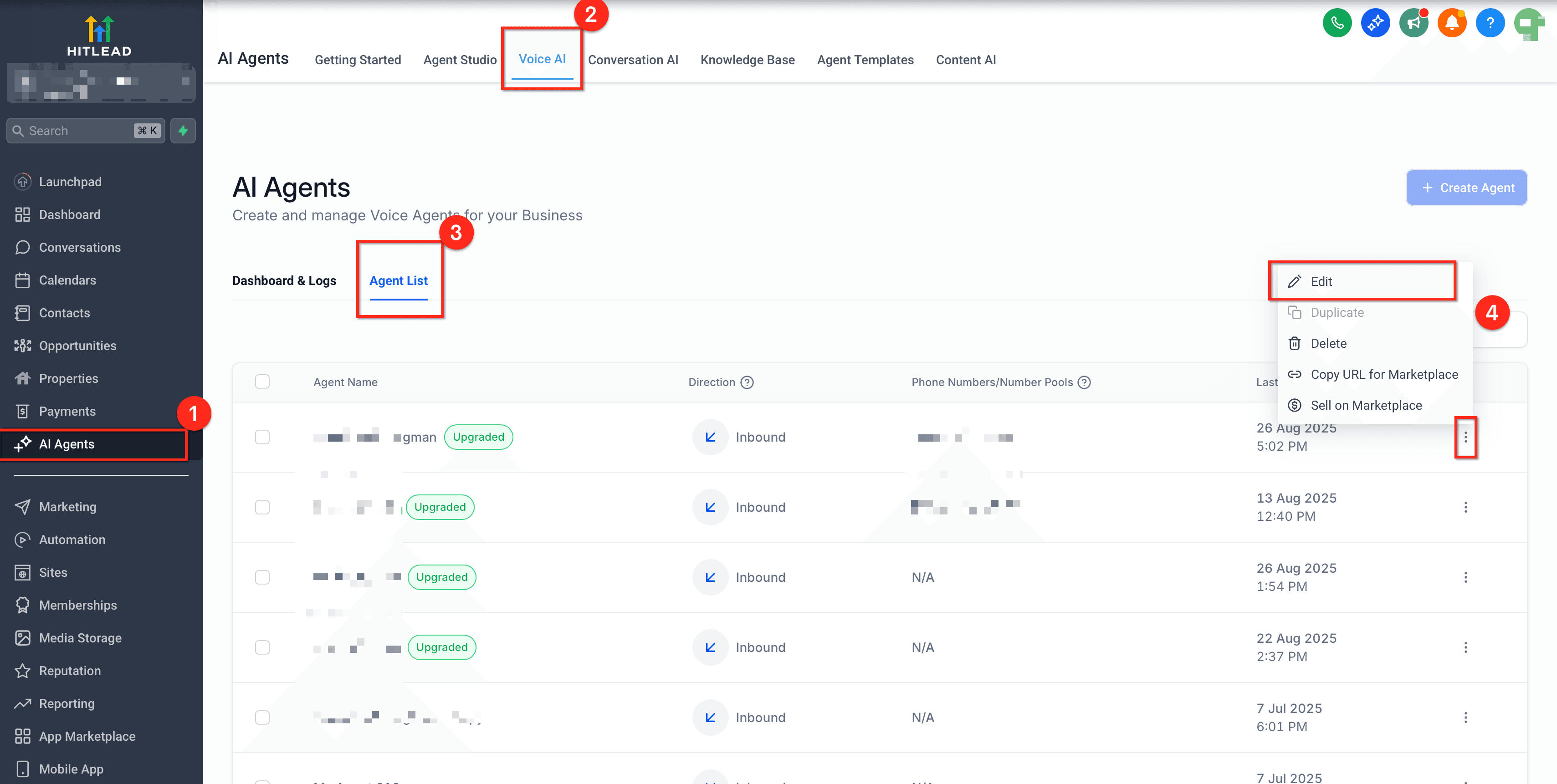 Schermata 1 — Come testare gli agenti Voice AI