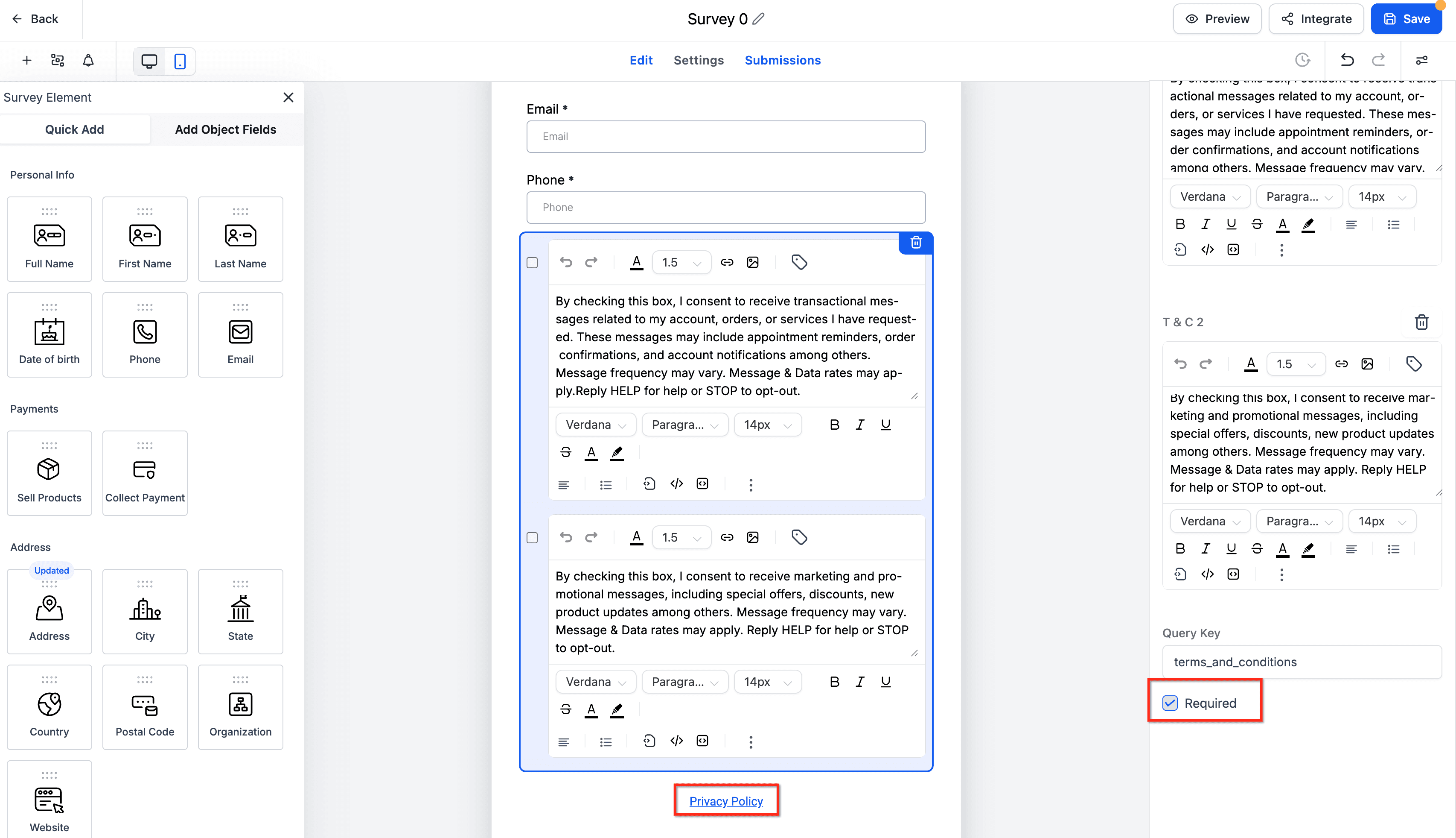 Schermata 4 — Verifica del Consenso Avanzata per le Chiamate Outbound Voice AI (Form, Survey, Calendari)