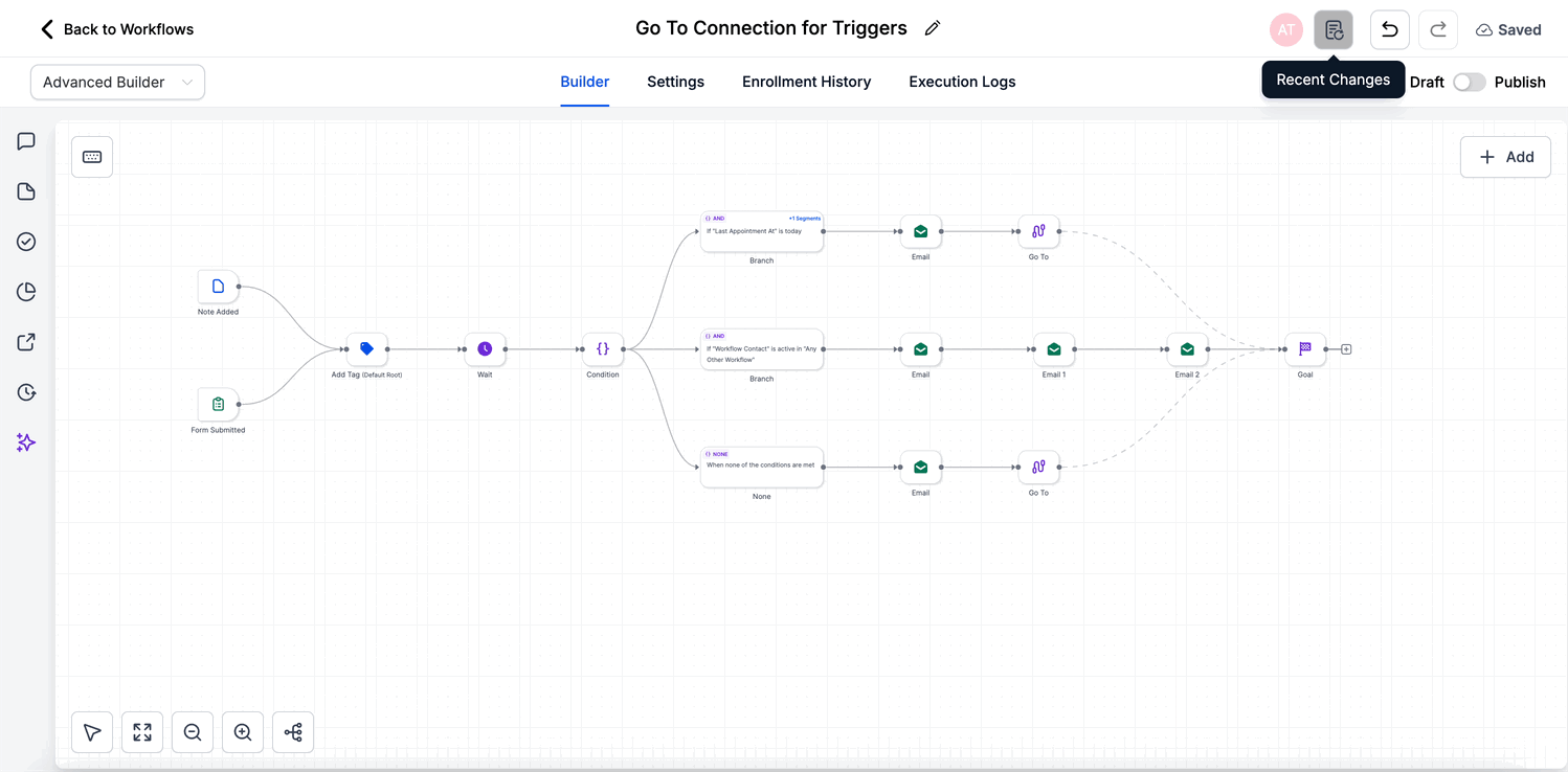 Schermata 2 — Nodi Scollegati (Branch Indipendenti): Workflow con Builder Avanzato