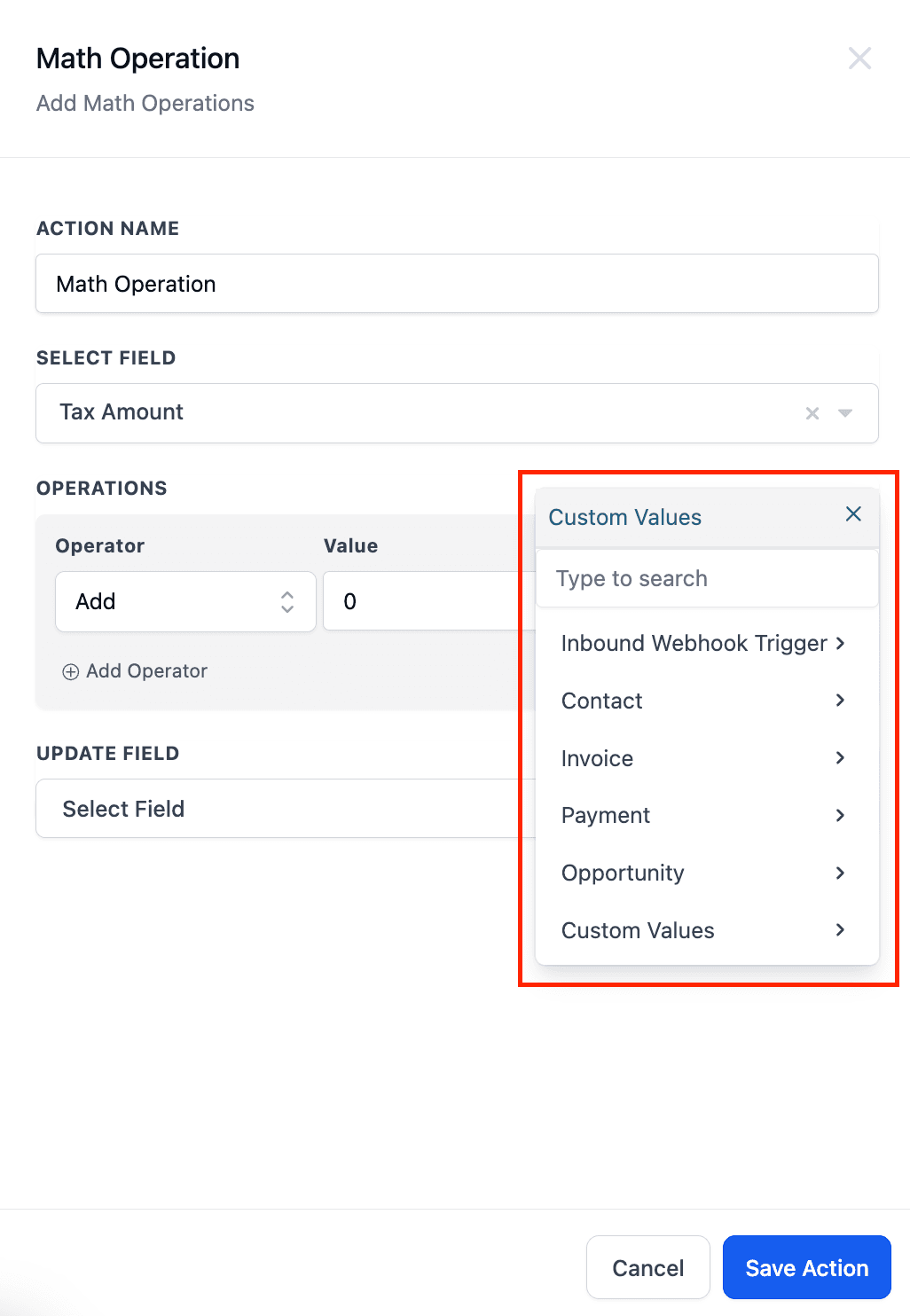 Schermata 6 — Azione Workflow - Operazione Matematica