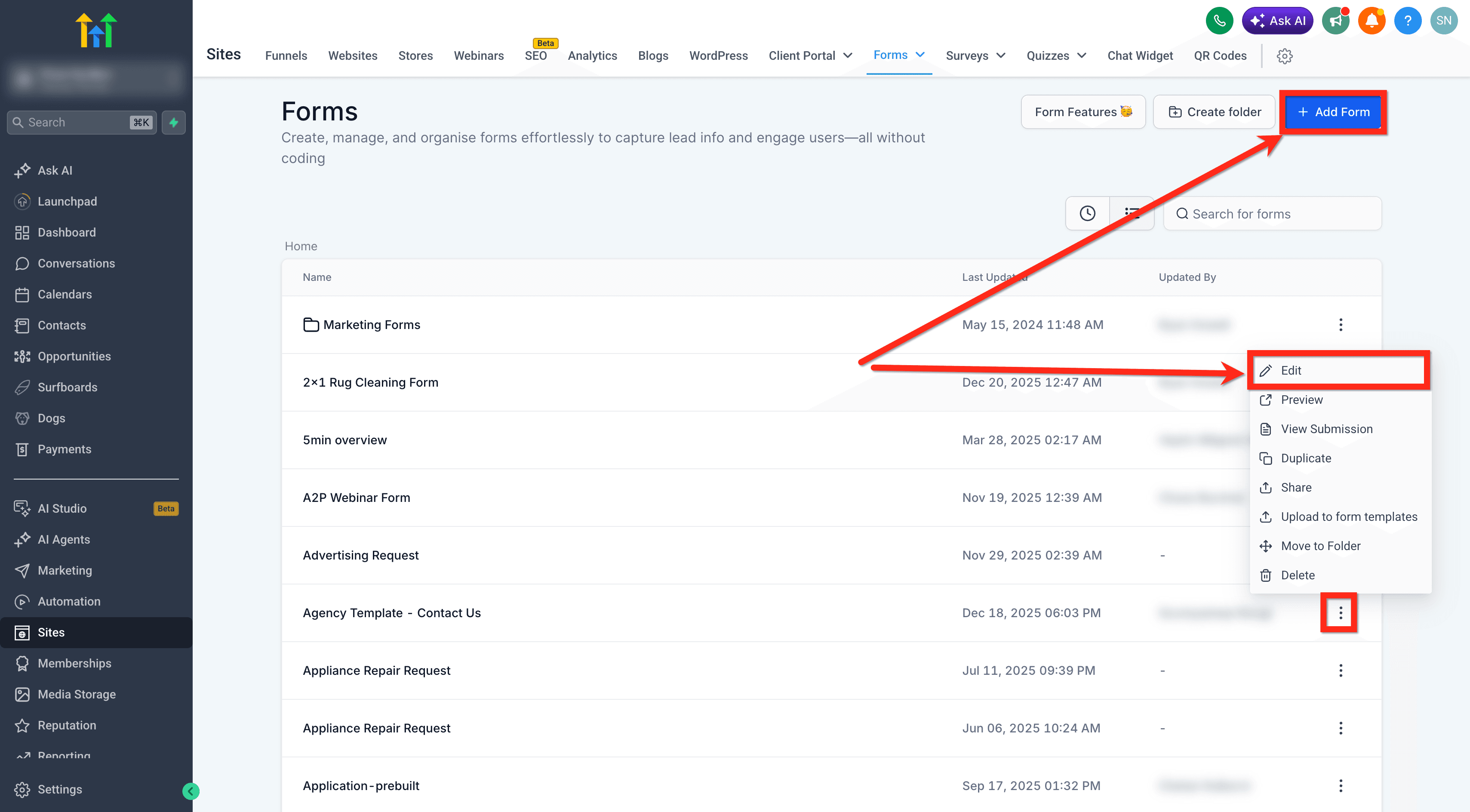 Schermata 2 — Come accedere alle risposte dei Form nelle Conversazioni